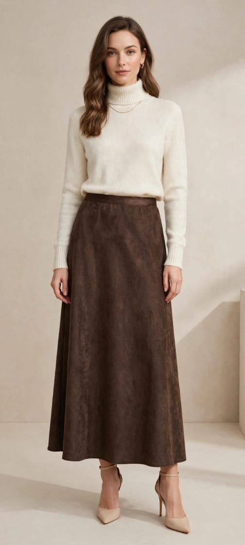 High-Waisted Suede A-Line Maxi Skirt
