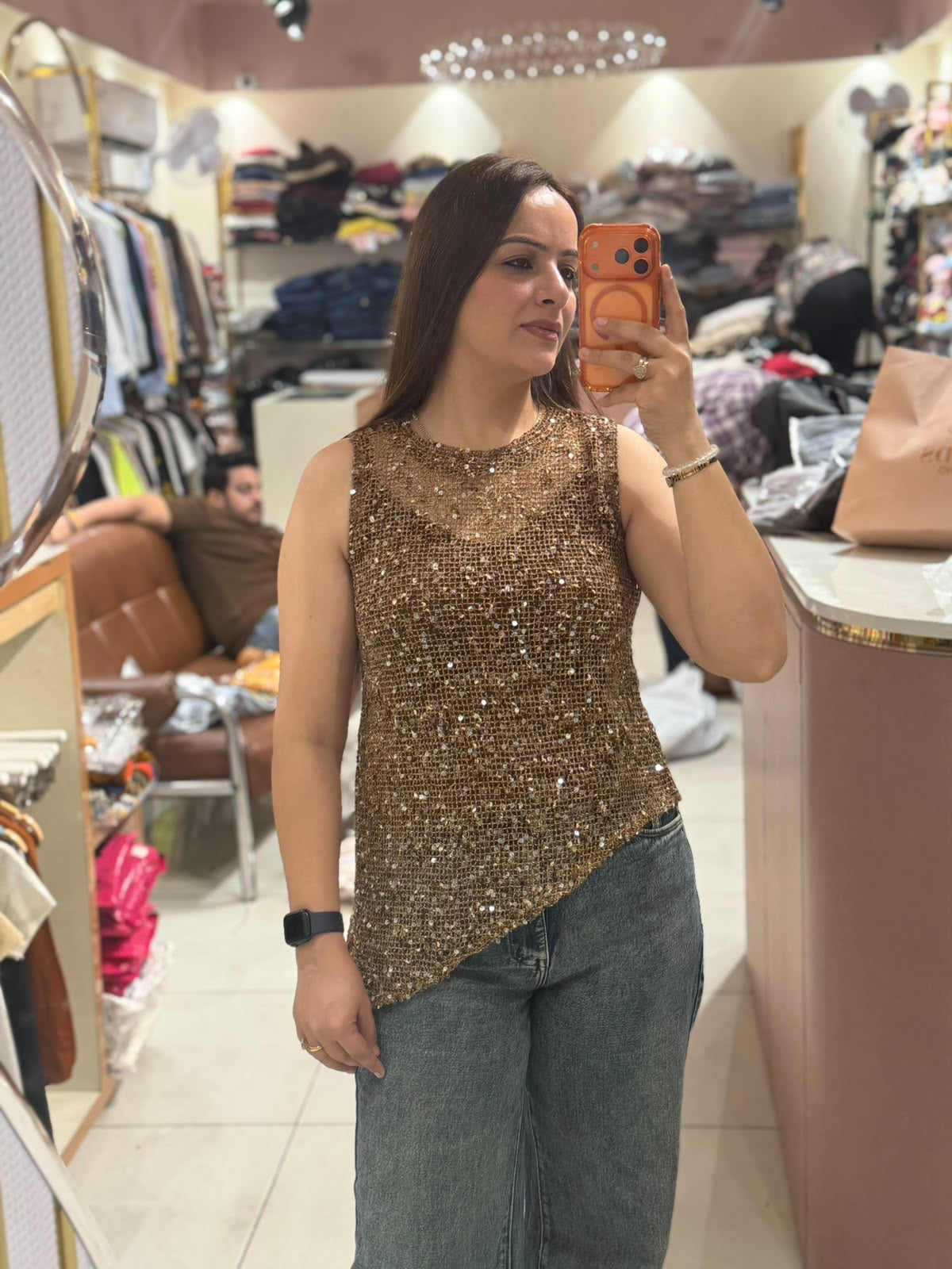 Glam Sequin Open-Knit Partywear Sleeveless Top