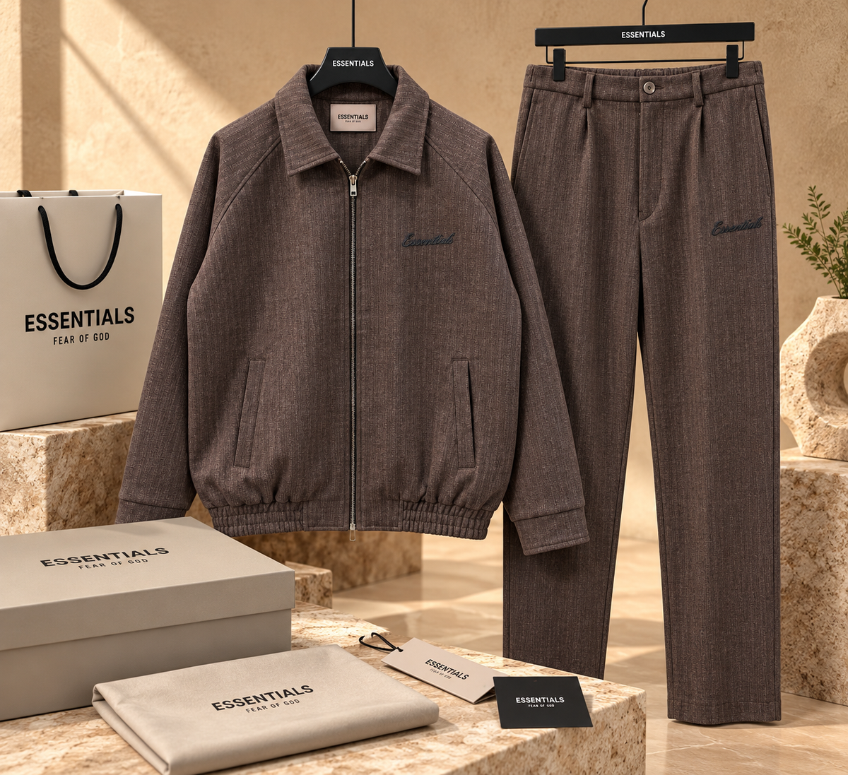 Men’s Textured Zip-Up Jacket & Pleated Trousers Two-Piece Set