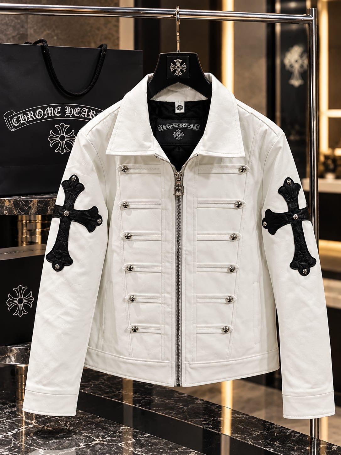 Men's Gothic Cross Military Leather Jacket