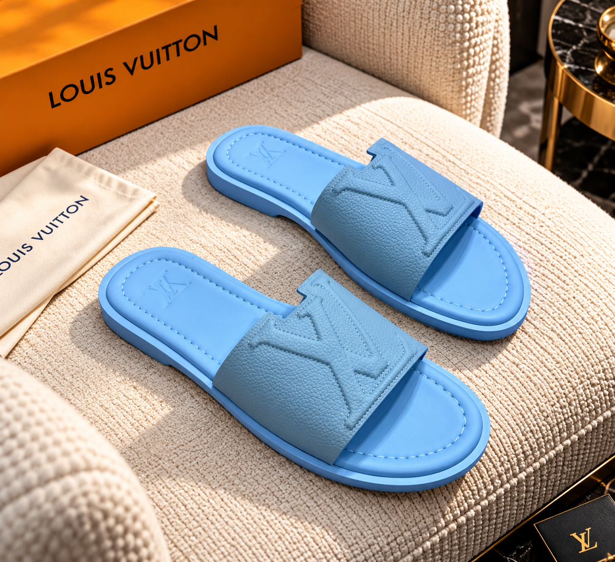 Embossed Leather Open-Toe Pool Slides / Mule Sandals
