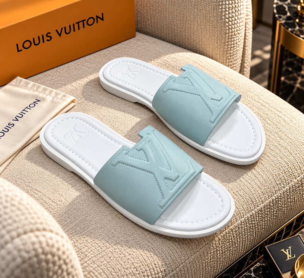 Embossed Leather Open-Toe Pool Slides / Mule Sandals