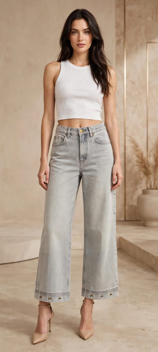 Premium Wide-Leg Logo Detail Jeans