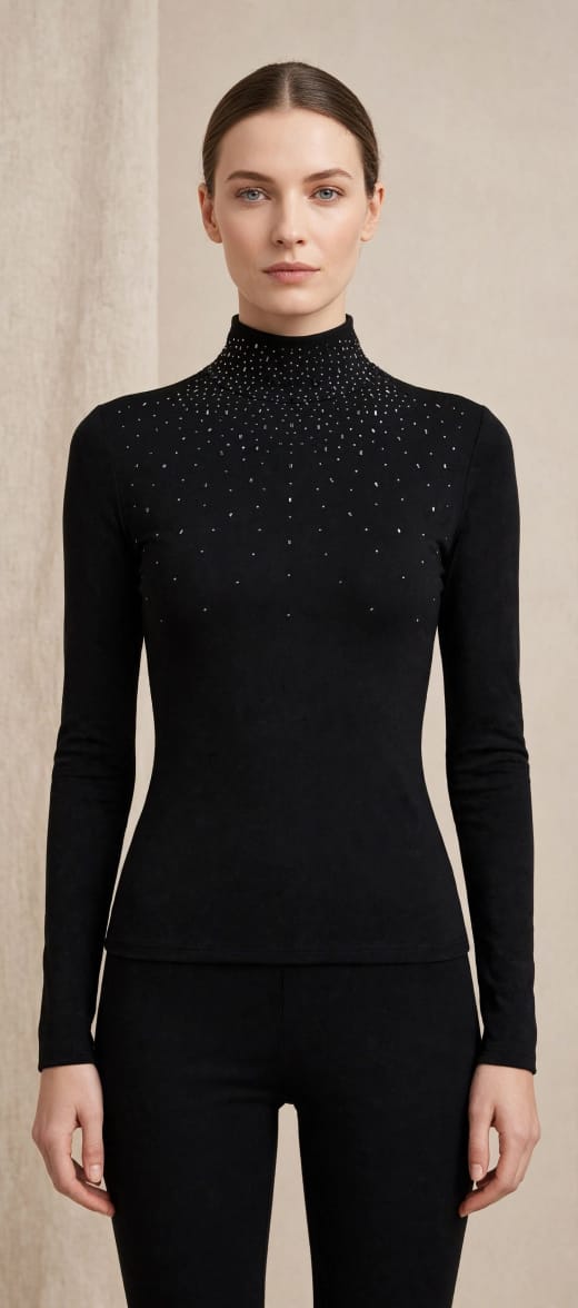 Women's Embellished Mock-Neck Fitted Top