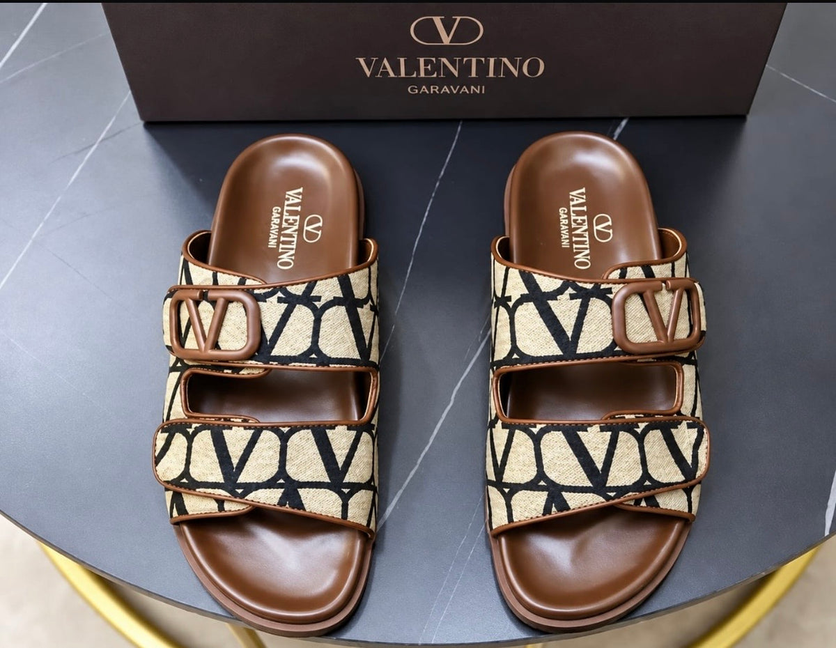 Monogram Double-Strap Buckle Slide Sandals