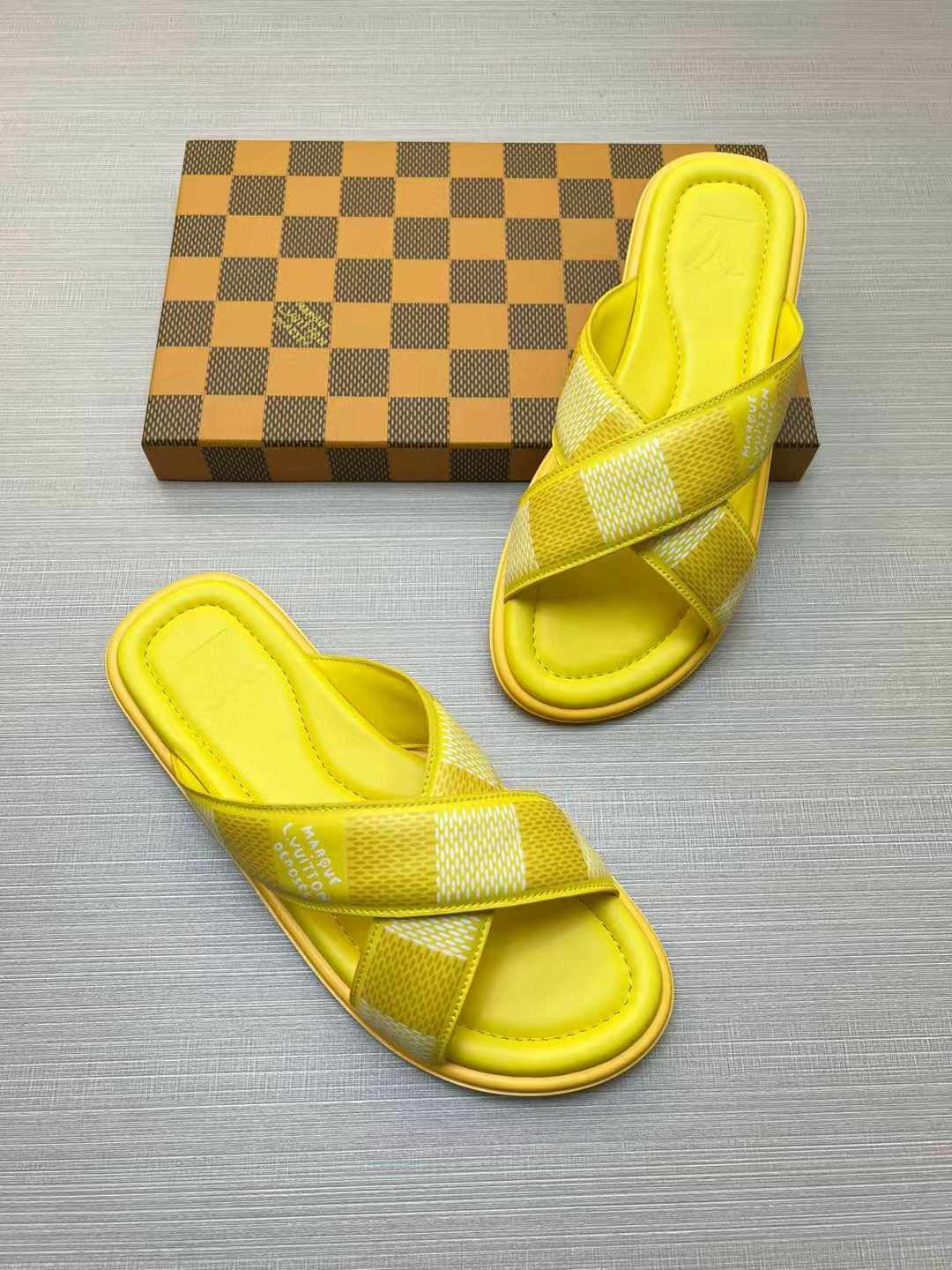 LV Venice Mule – Damier Lambskin Crossover Sandals (Prefall 2024 Collection)