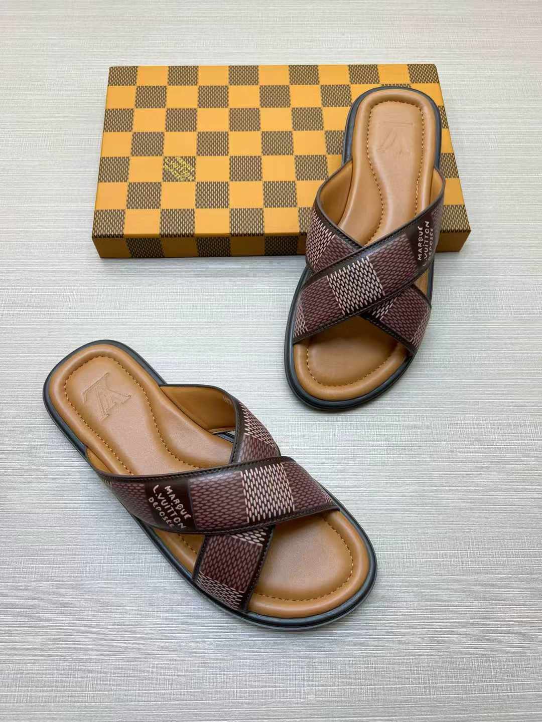 LV Venice Mule – Damier Lambskin Crossover Sandals (Prefall 2024 Collection)