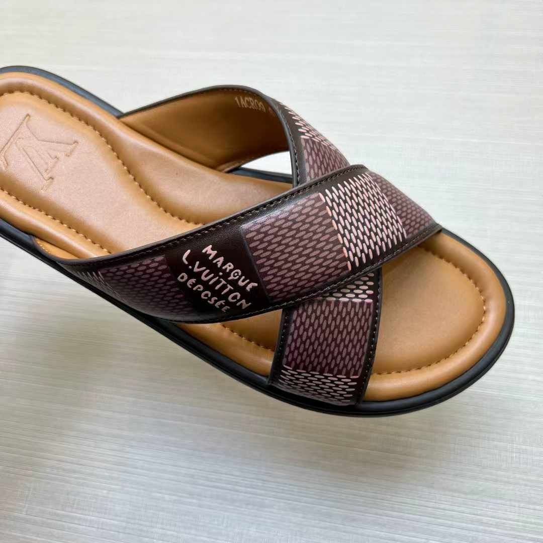 LV Venice Mule – Damier Lambskin Crossover Sandals (Prefall 2024 Collection)