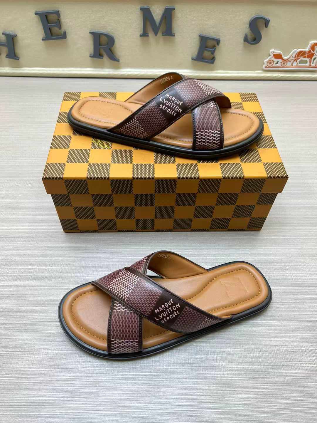 LV Venice Mule – Damier Lambskin Crossover Sandals (Prefall 2024 Collection)