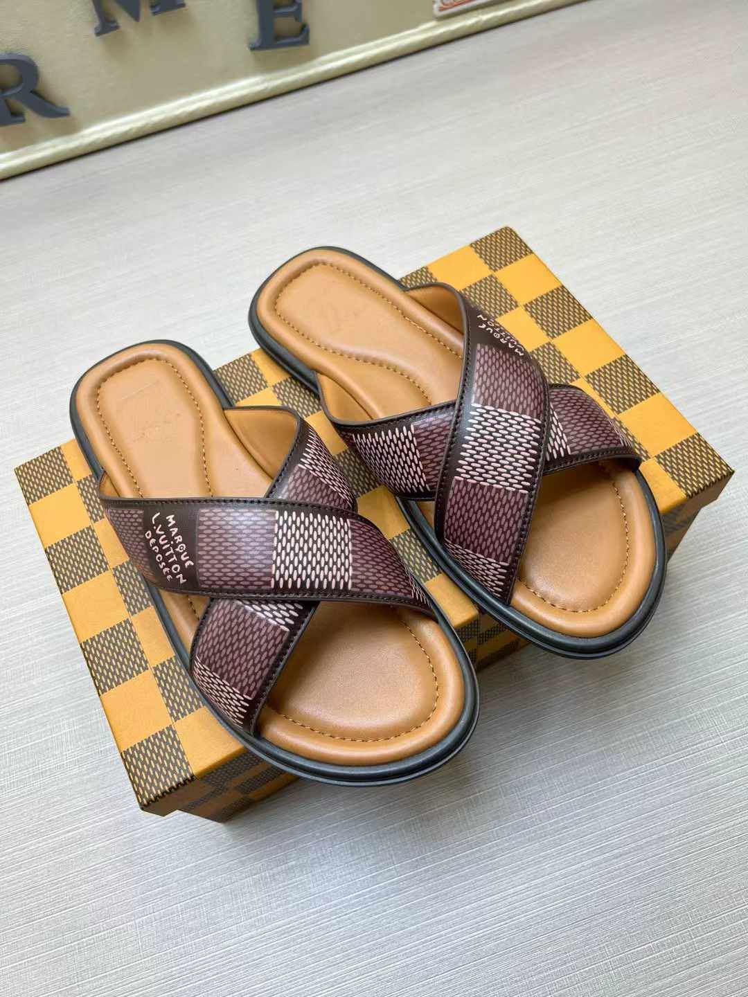 LV Venice Mule – Damier Lambskin Crossover Sandals (Prefall 2024 Collection)