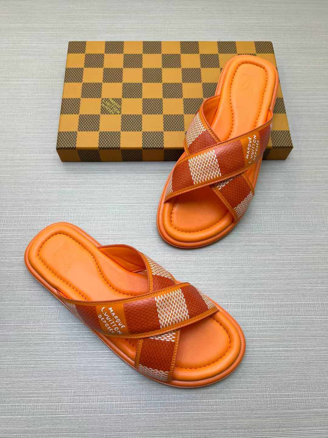 LV Venice Mule – Damier Lambskin Crossover Sandals (Prefall 2024 Collection)