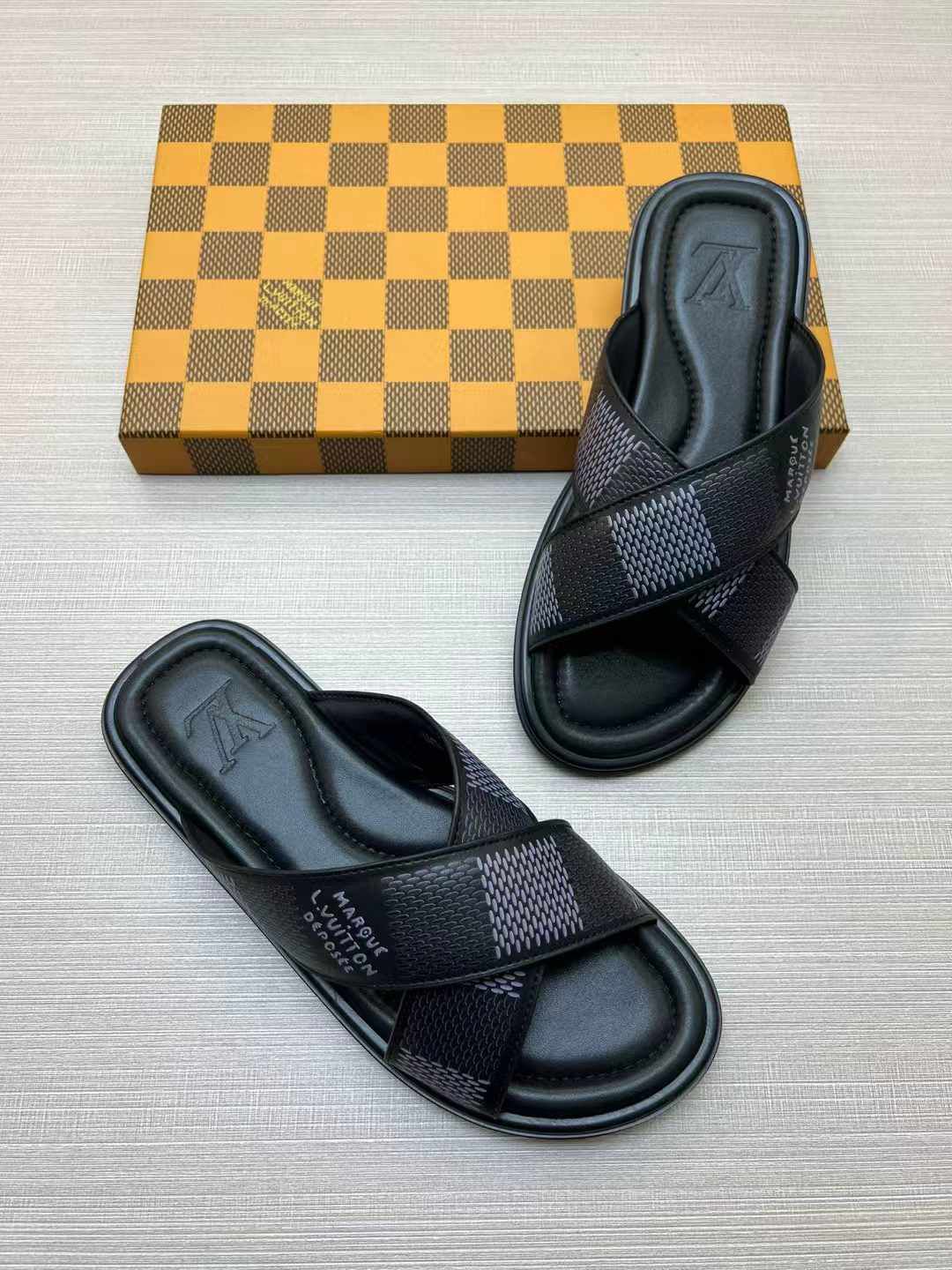 LV Venice Mule – Damier Lambskin Crossover Sandals (Prefall 2024 Collection)