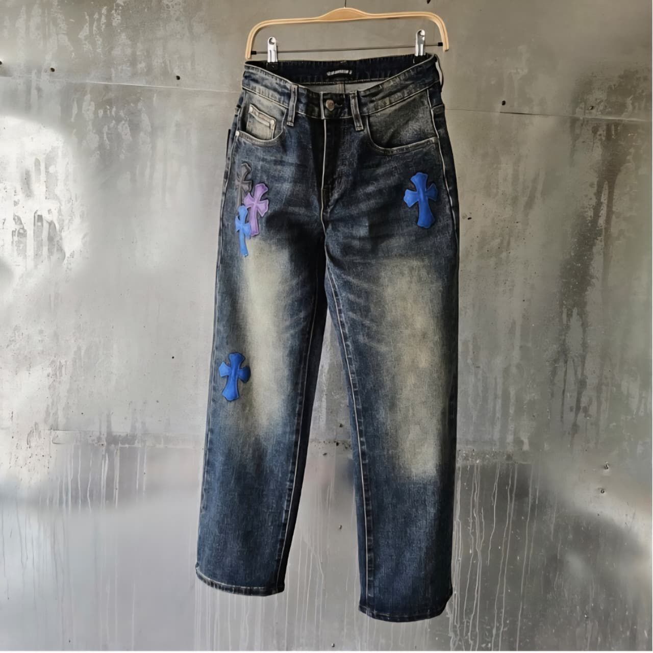Rugged Leather Patch Jeans