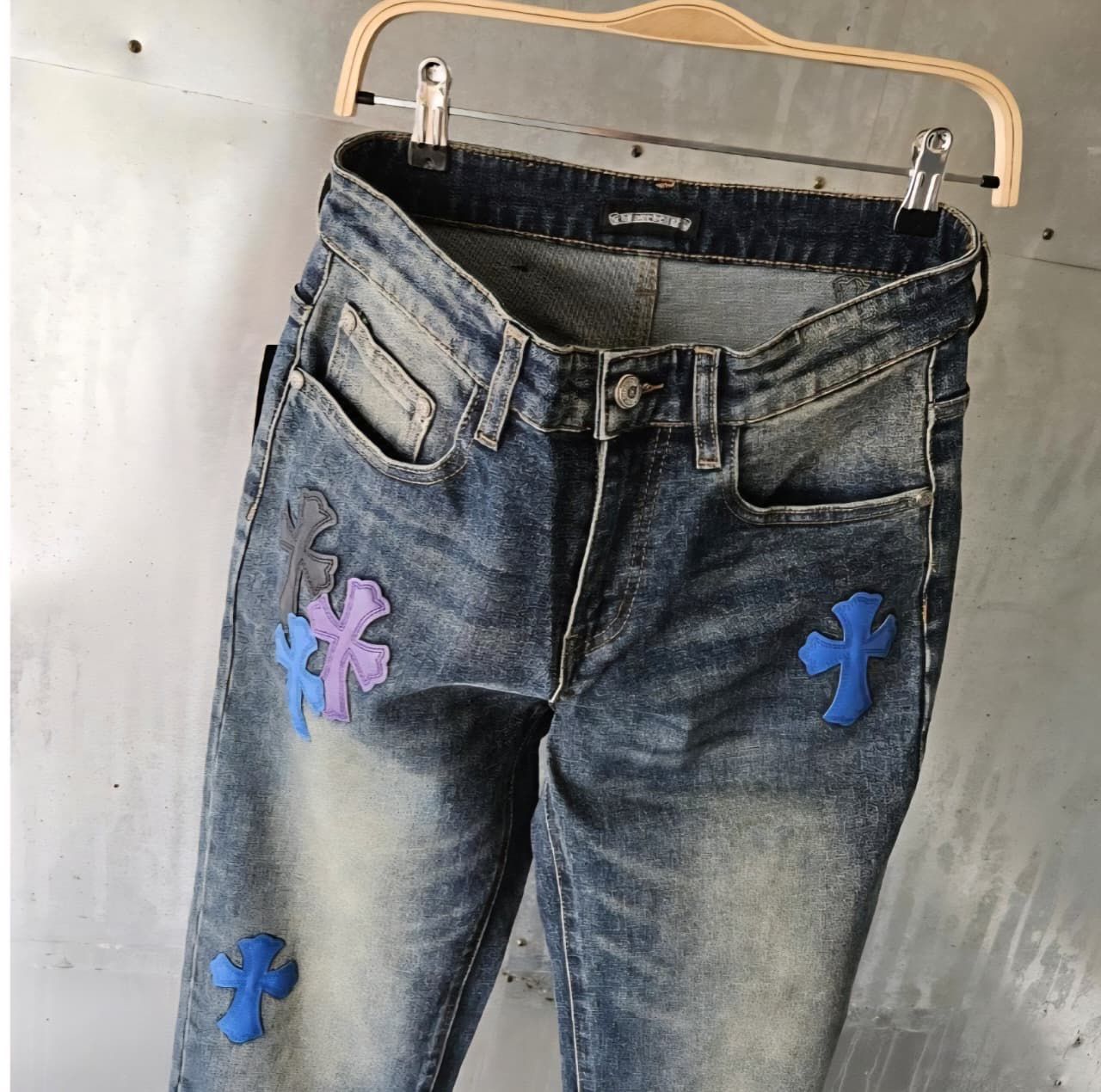 Rugged Leather Patch Jeans