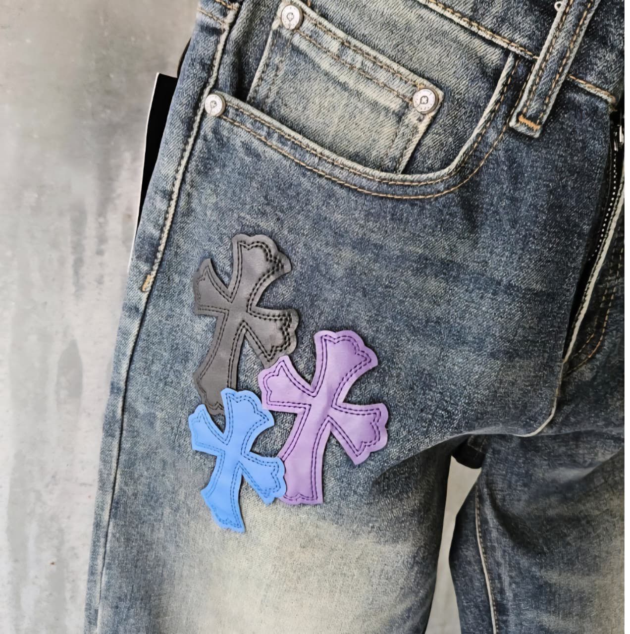 Rugged Leather Patch Jeans