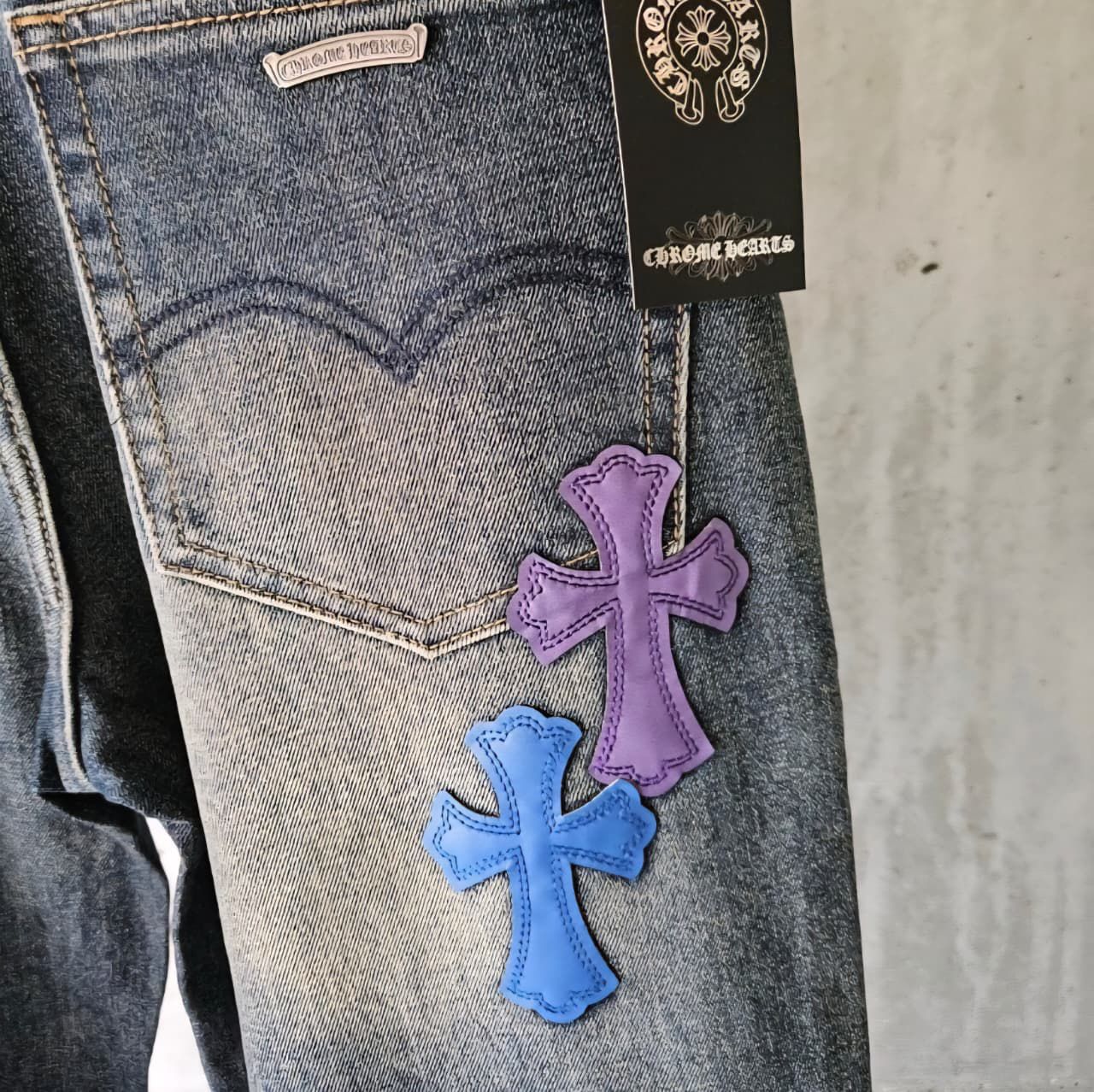 Rugged Leather Patch Jeans
