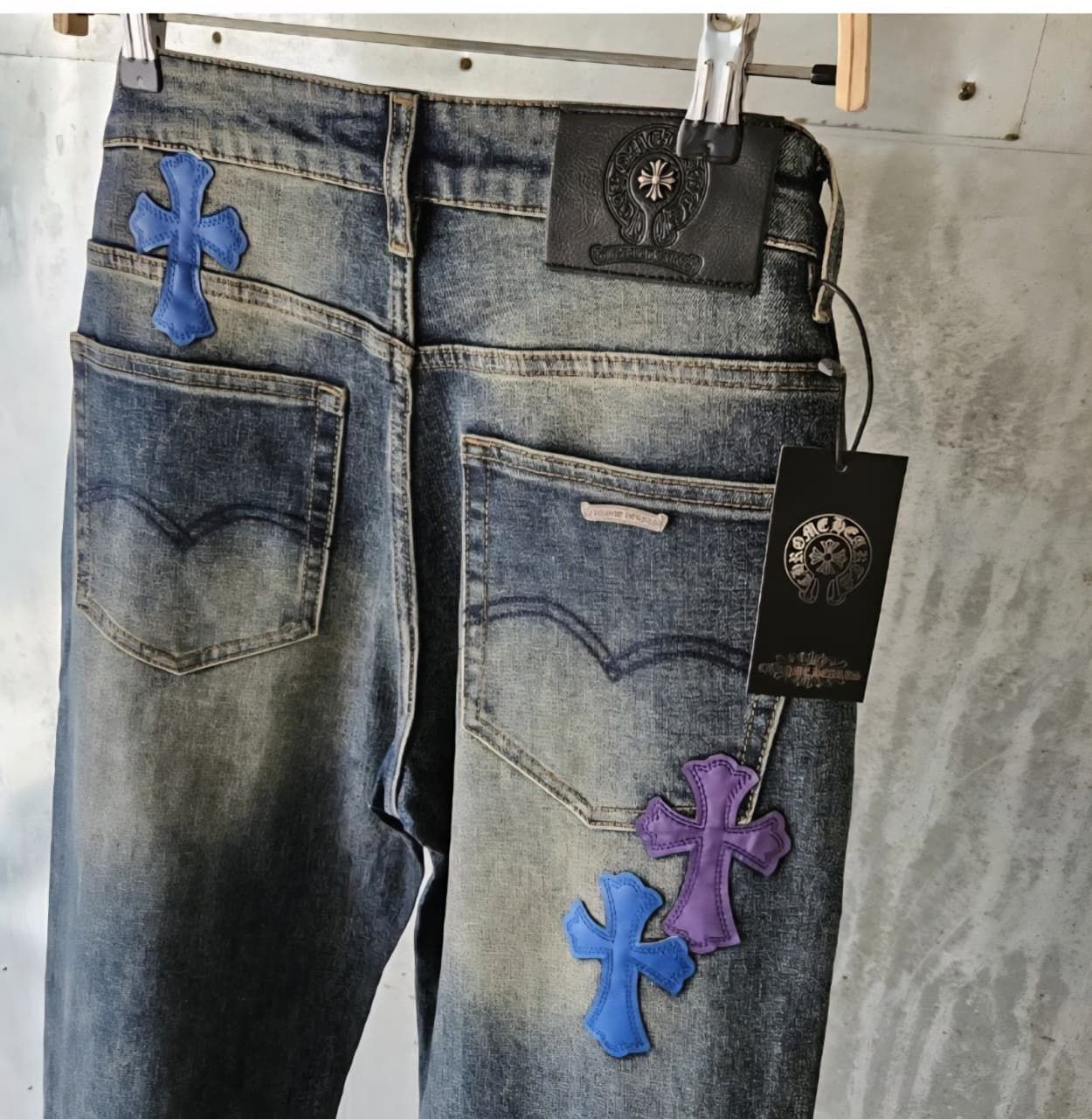 Rugged Leather Patch Jeans