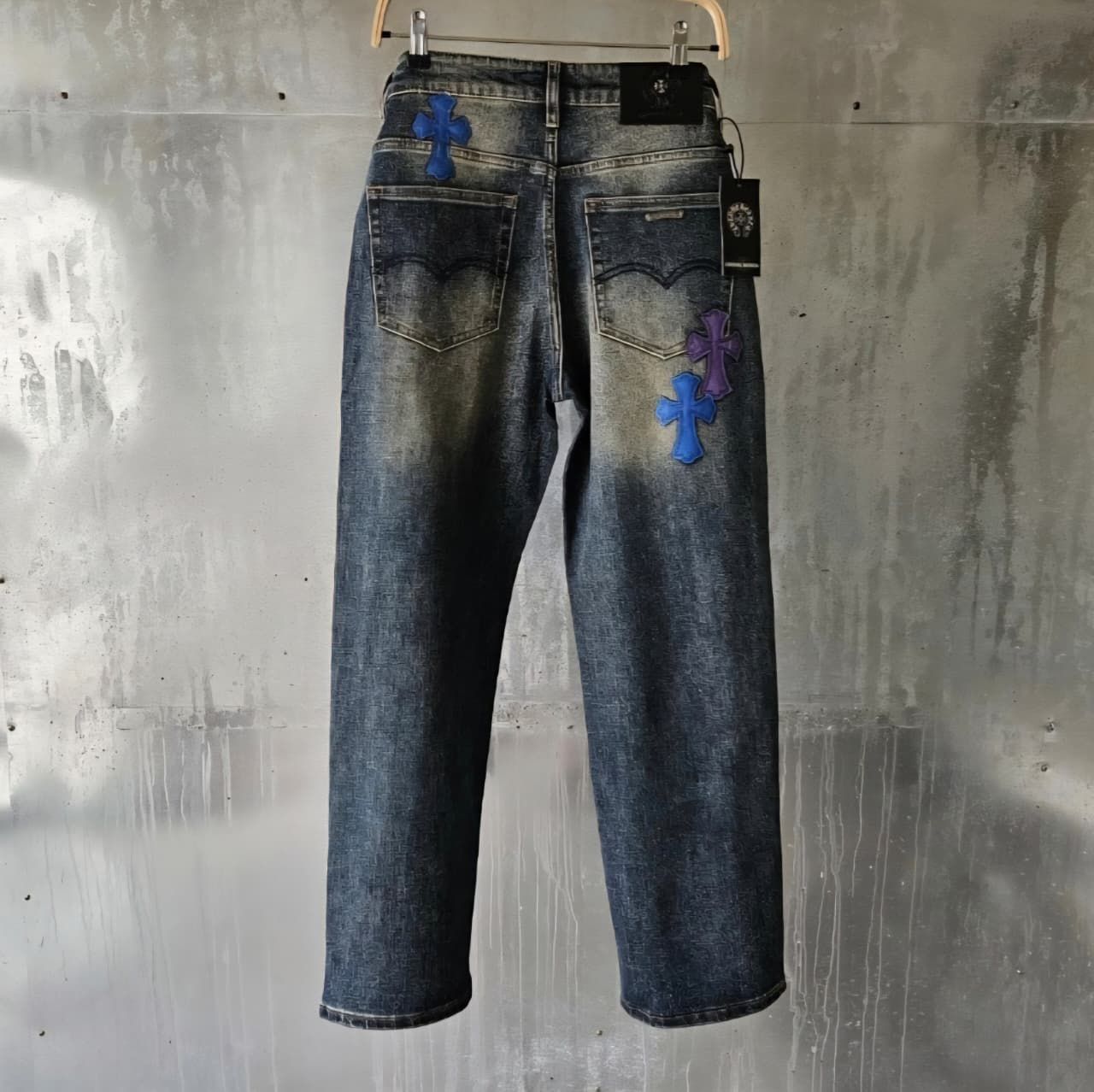 Rugged Leather Patch Jeans