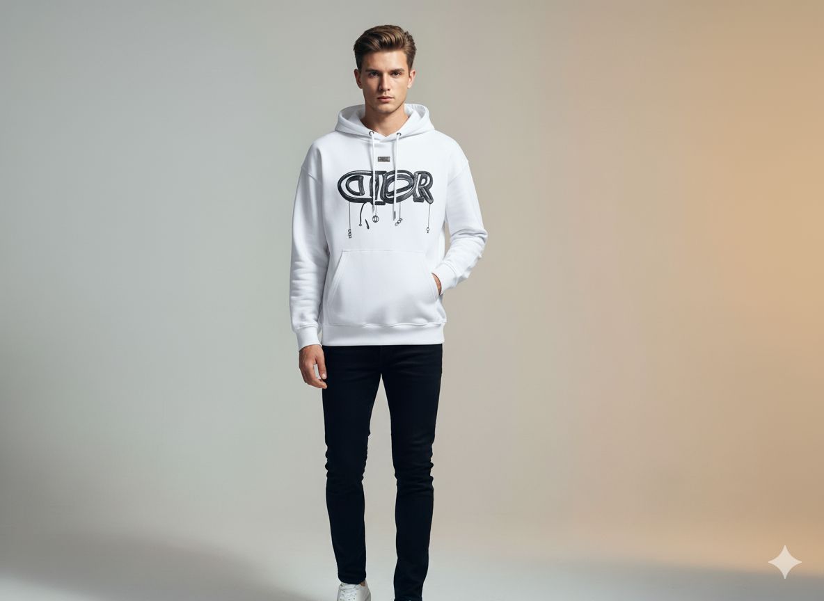 Monochrome Hand-Painted Logo Hoodie