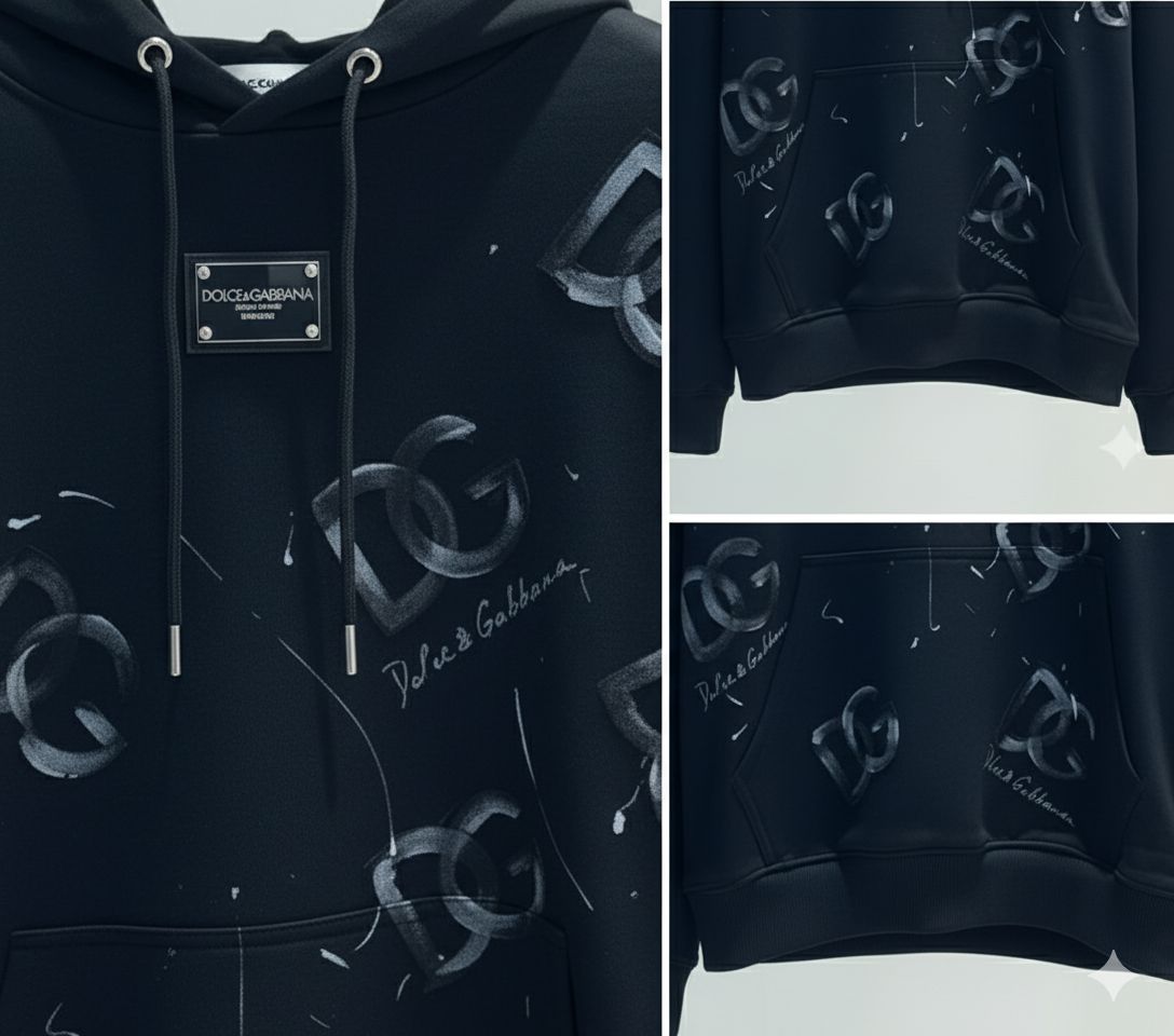 Monochrome Hand-Painted Logo Hoodie