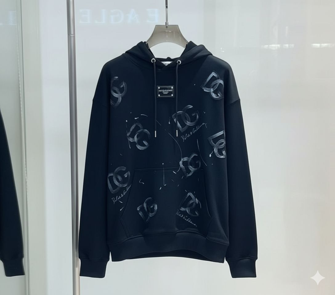 Monochrome Hand-Painted Logo Hoodie