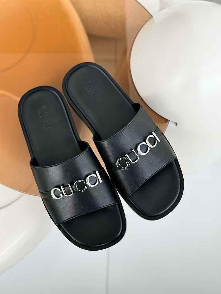 Gucci Slide Sandals with Silver Logo Strap