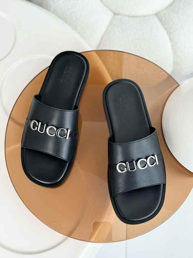 Gucci Slide Sandals with Silver Logo Strap