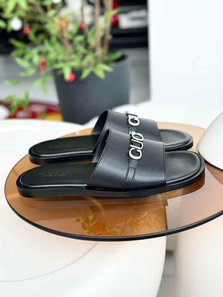 Gucci Slide Sandals with Silver Logo Strap