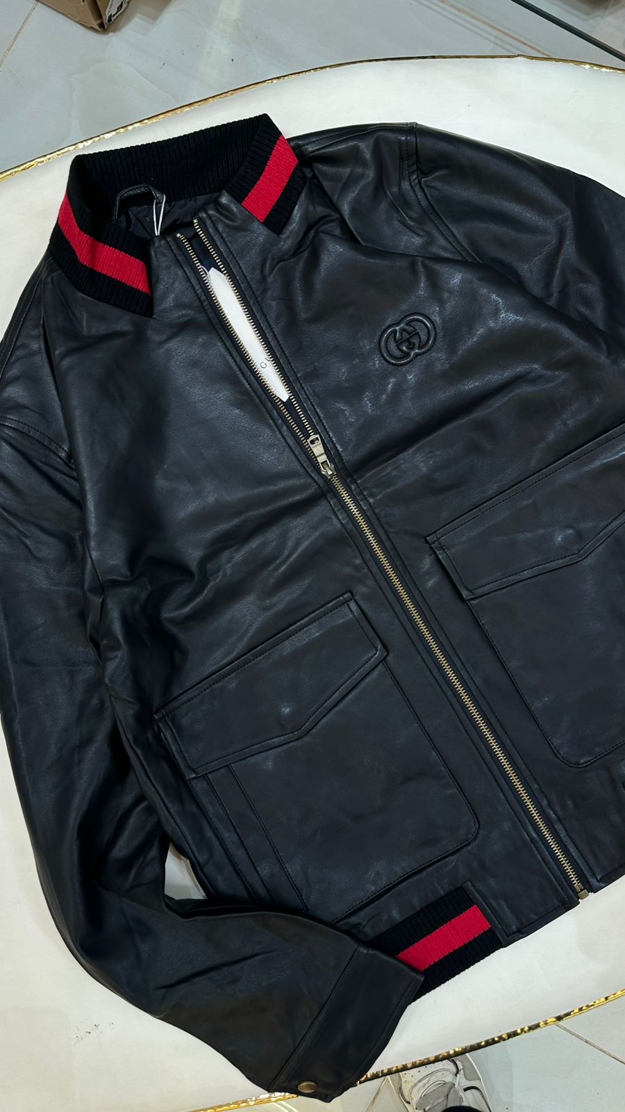 Classic Leather Jacket with Two Front Pockets