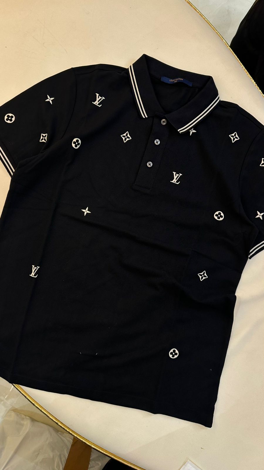 Imported Collar T-Shirt with All-Over Embroidery