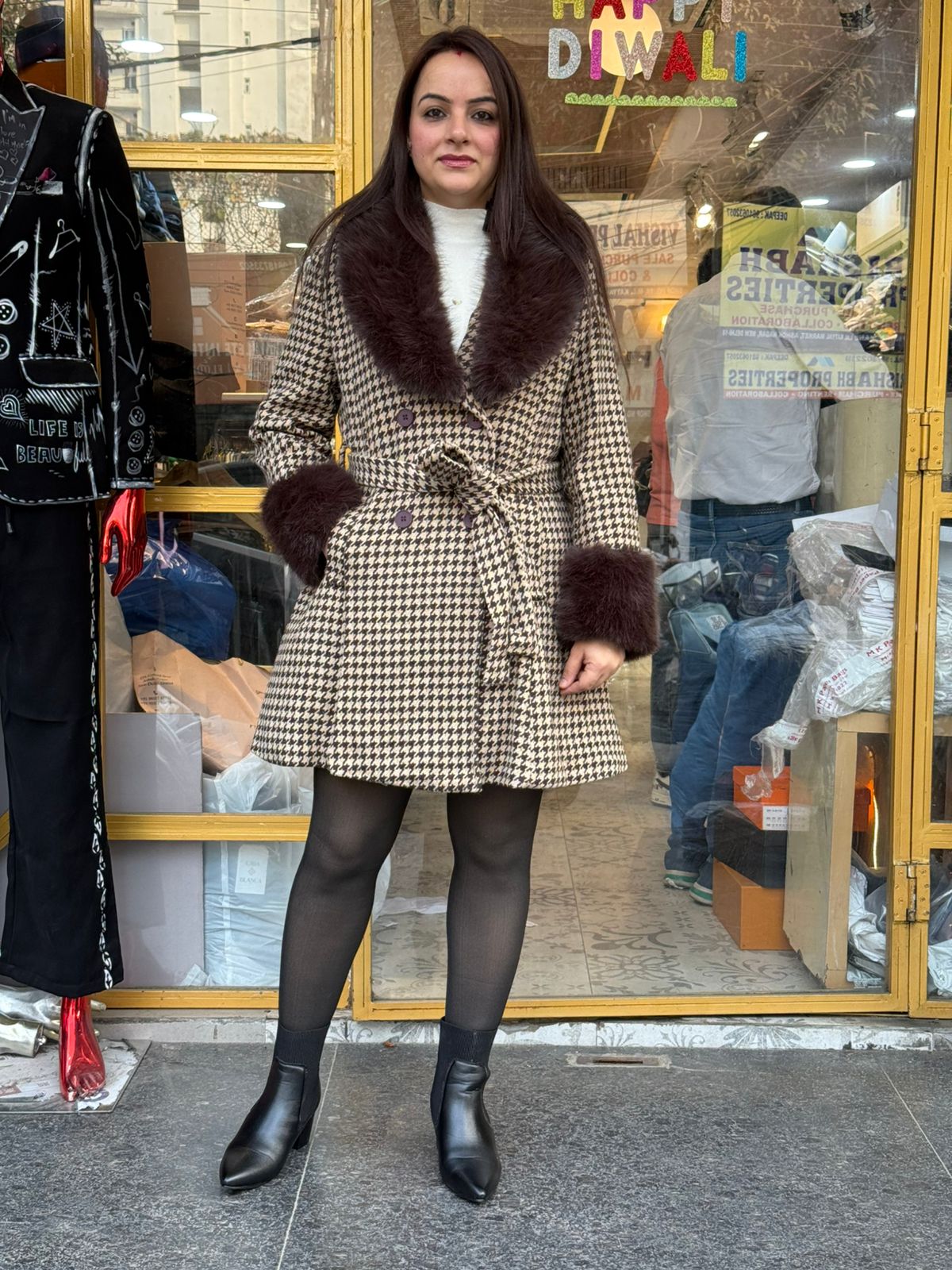 Premium Tweet Fabric Furr Overcoat