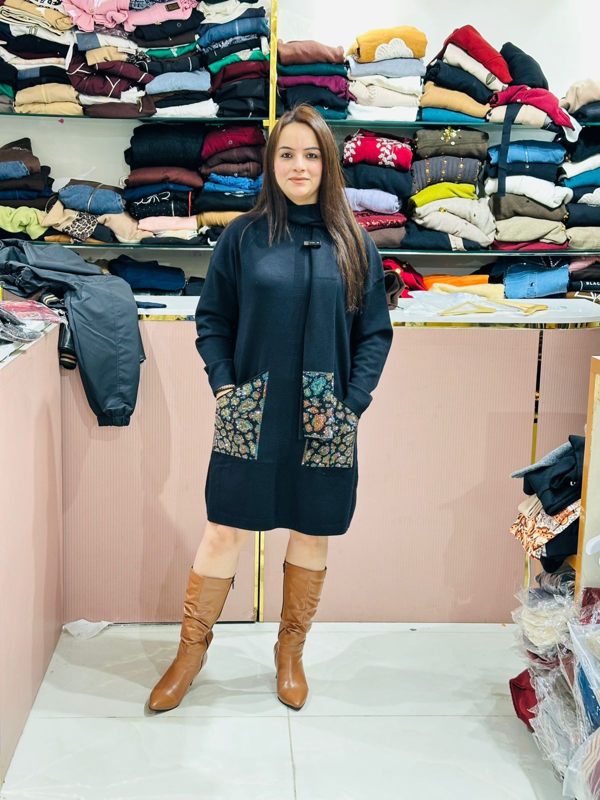 Oversized Designer Dress with Stole