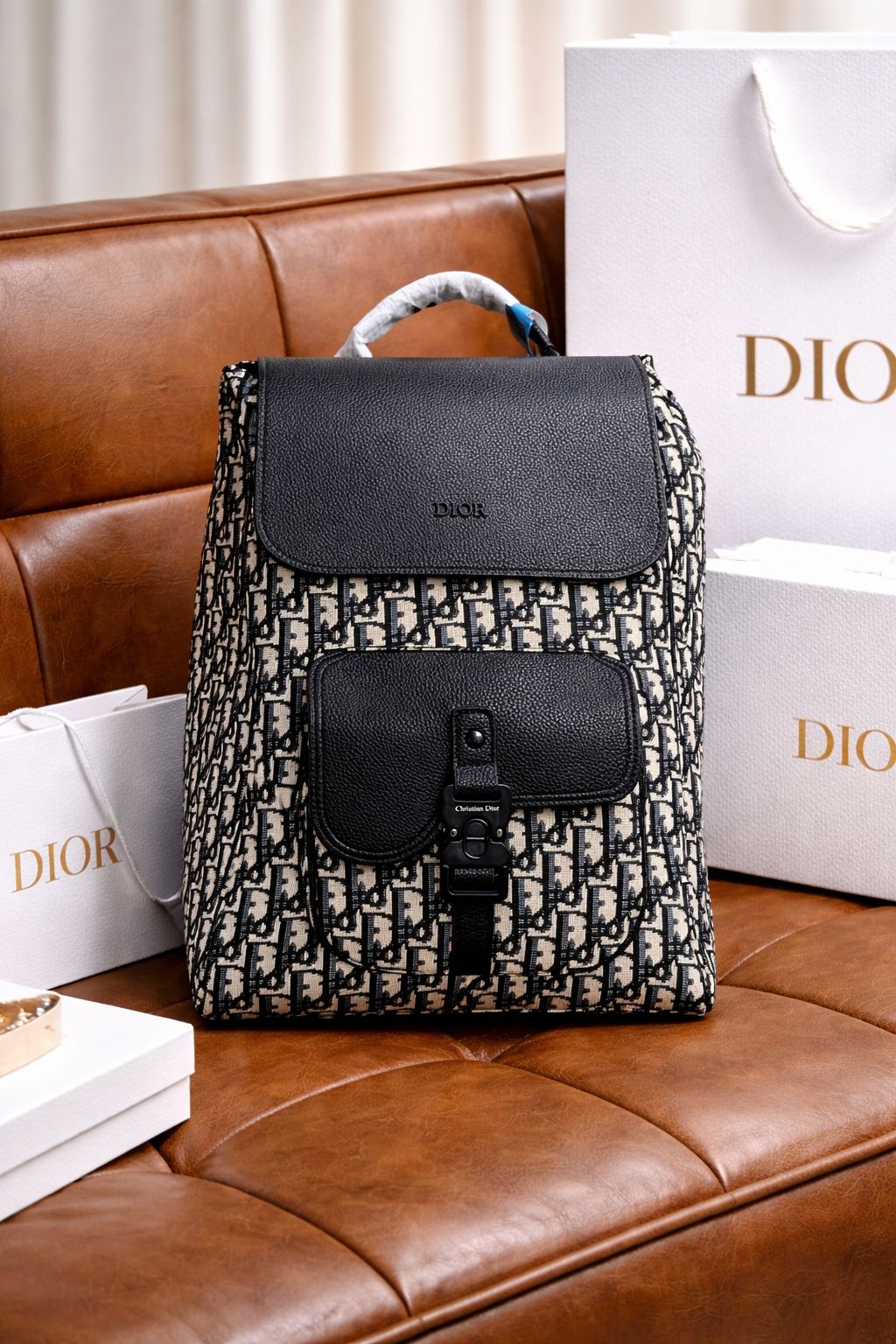 Oblique Monogram Leather Trim Backpack