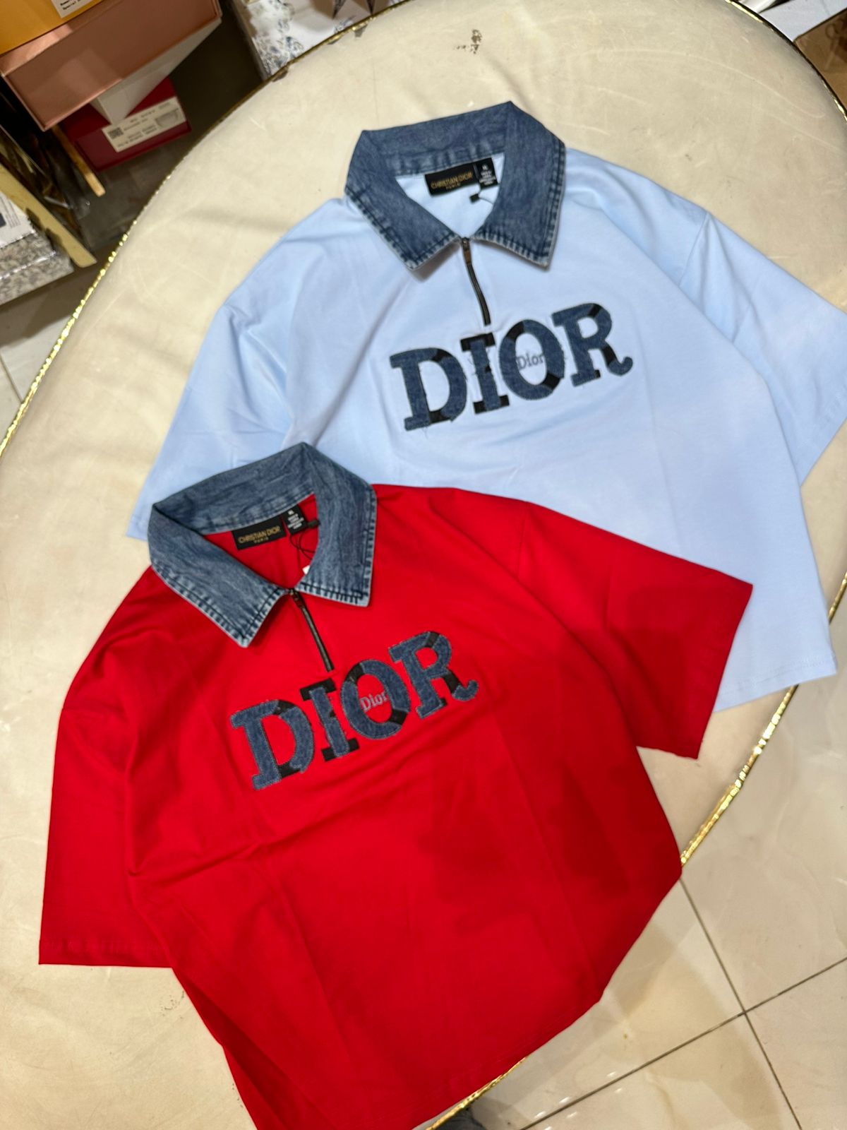 Denim Collar Mid-Length Graphic Tee