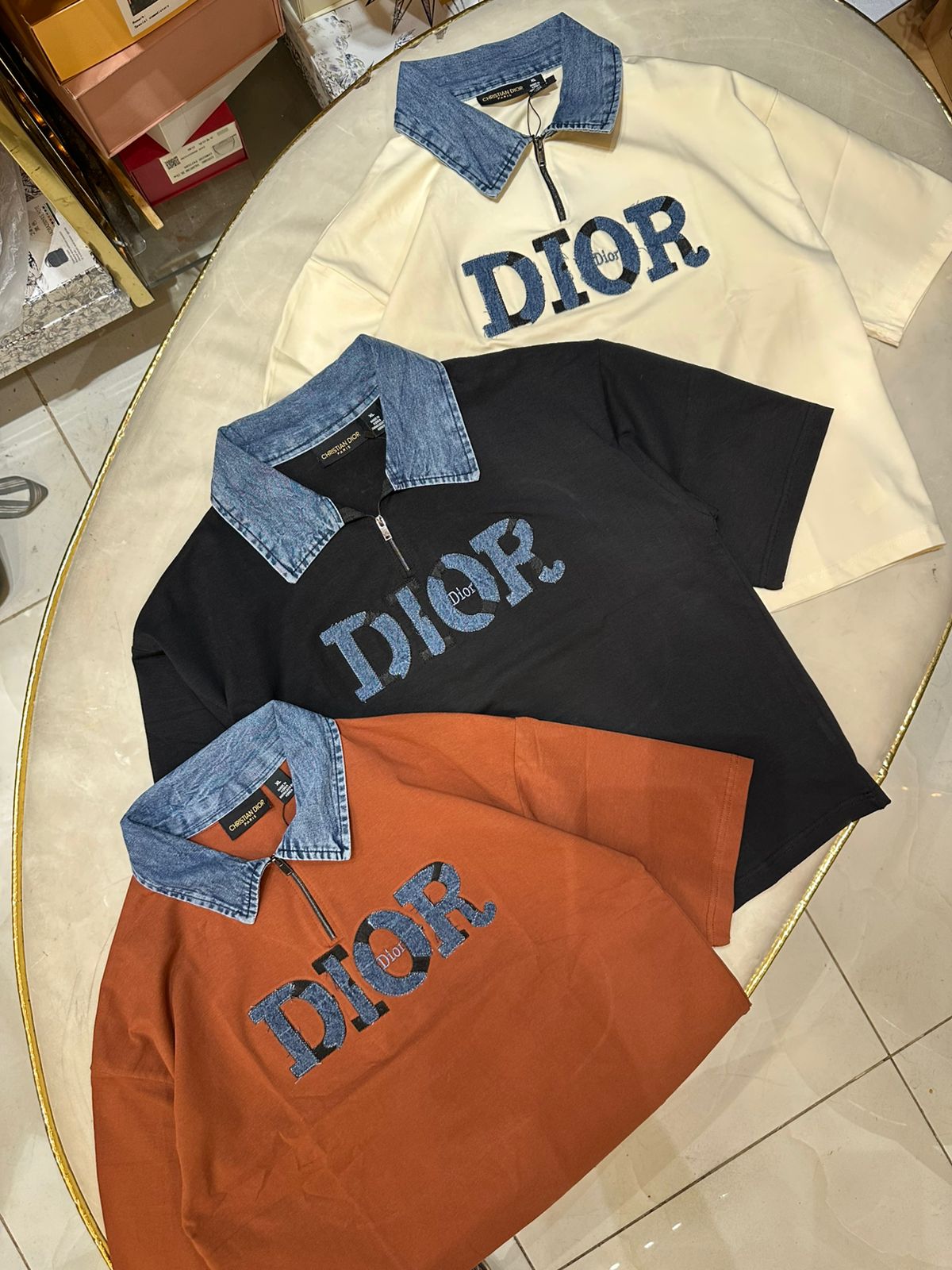 Denim Collar Mid-Length Graphic Tee