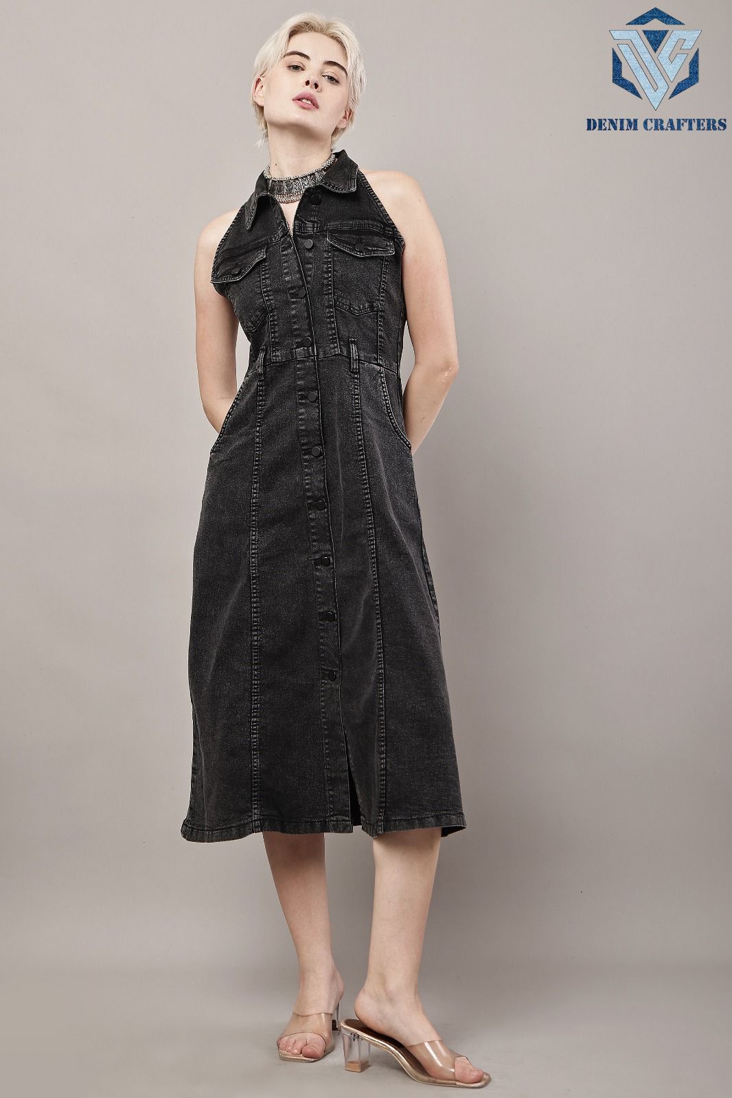 Viral Button-Front Denim Midi Dress