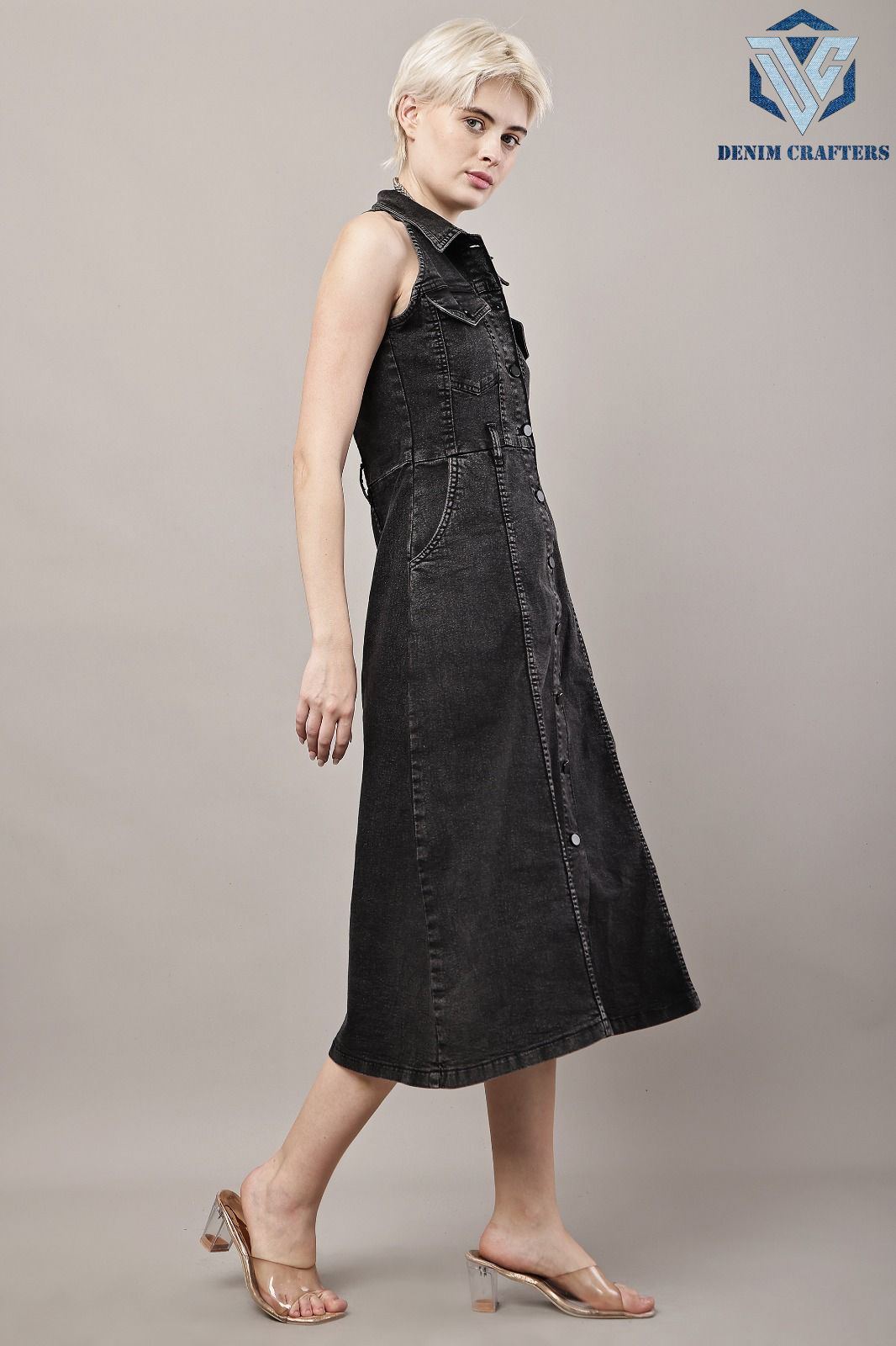 Viral Button-Front Denim Midi Dress
