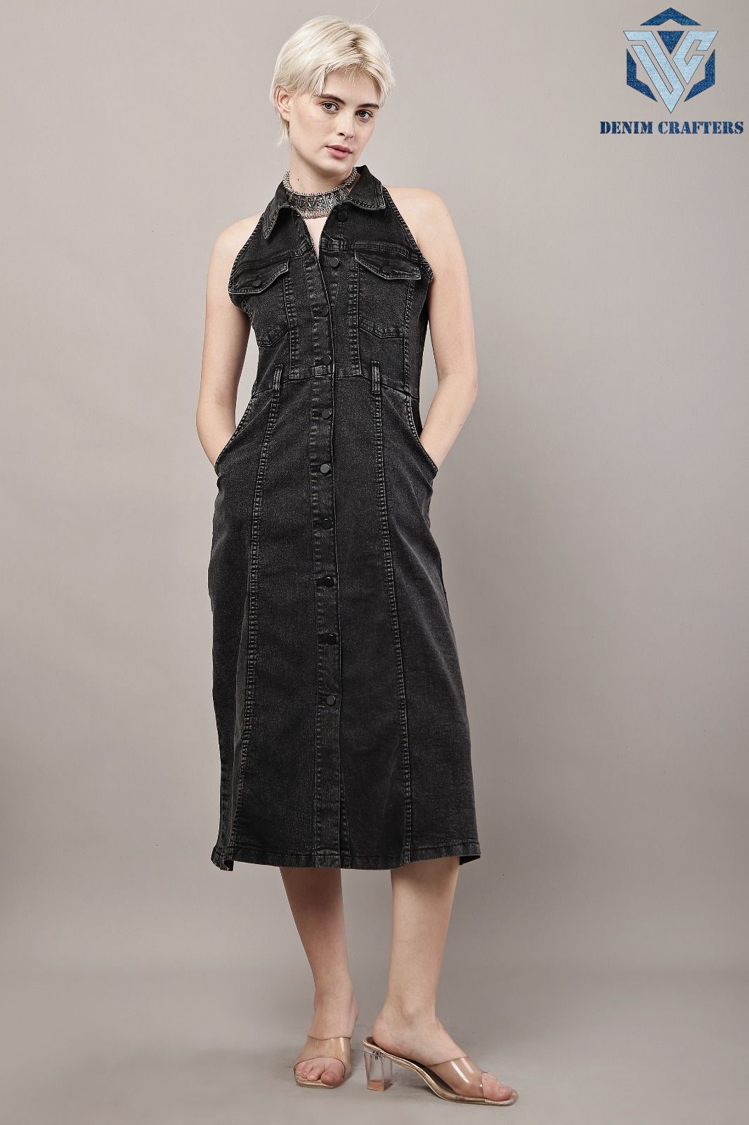 Viral Button-Front Denim Midi Dress