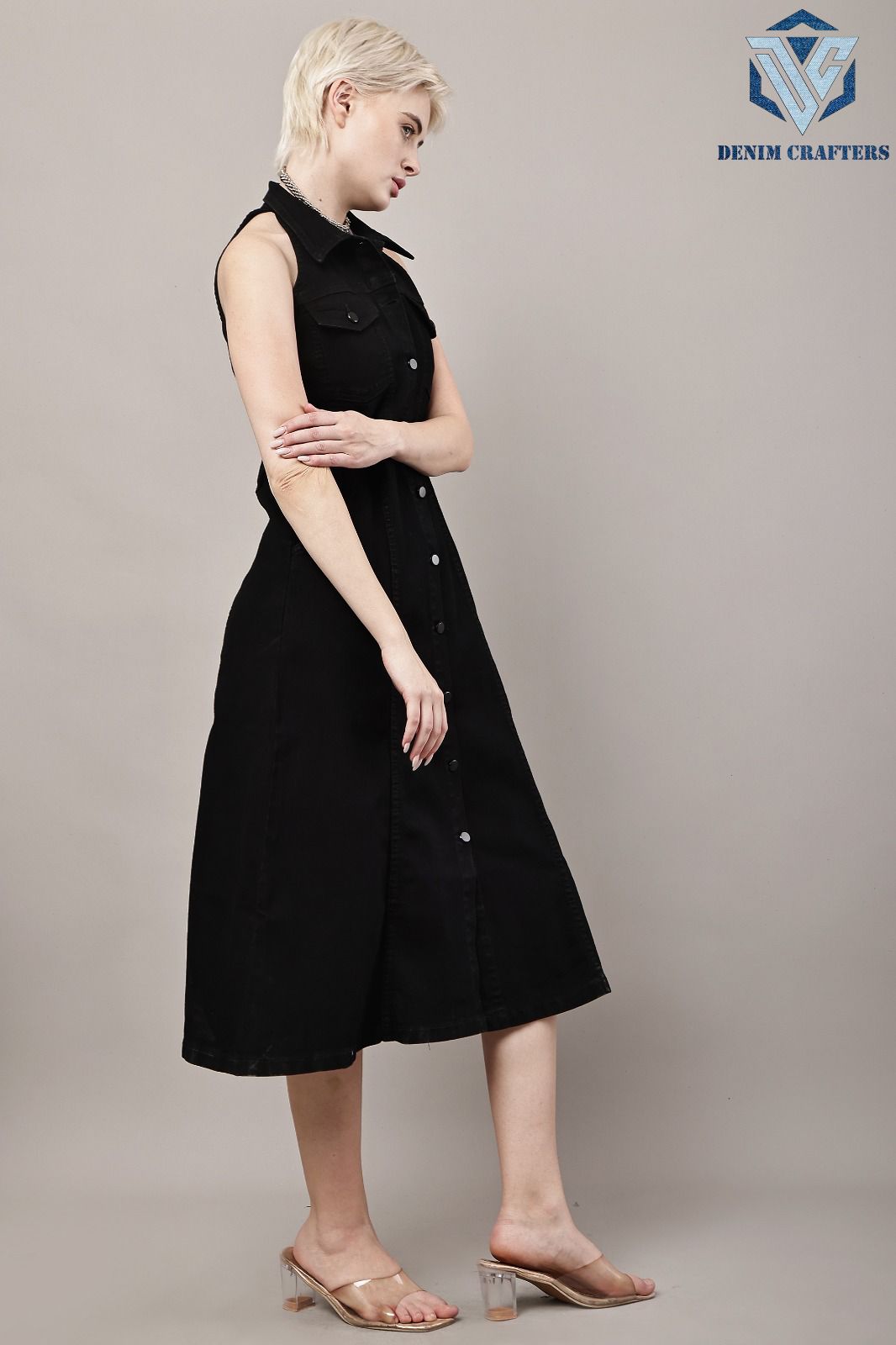 Viral Button-Front Denim Midi Dress