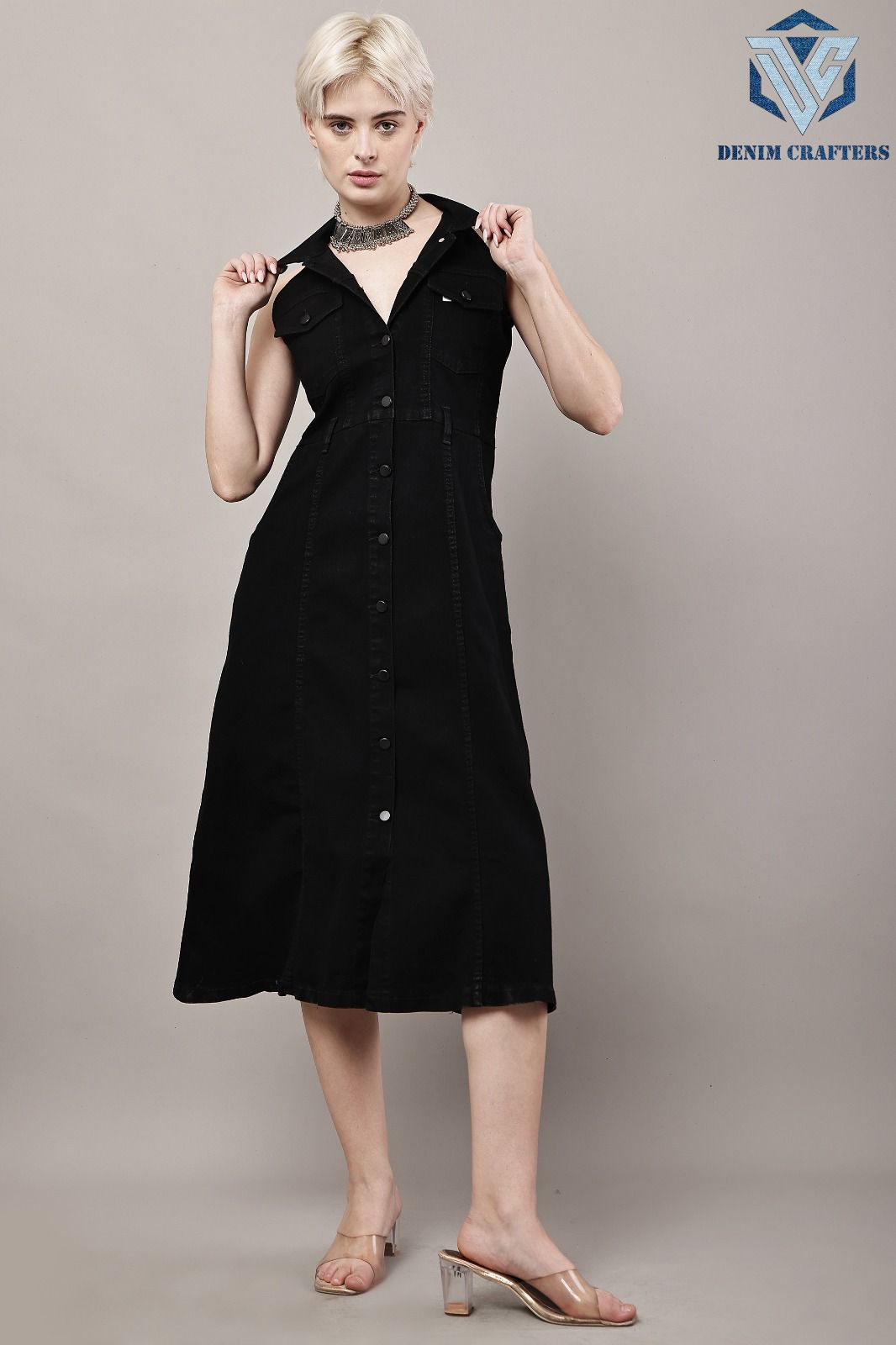 Viral Button-Front Denim Midi Dress