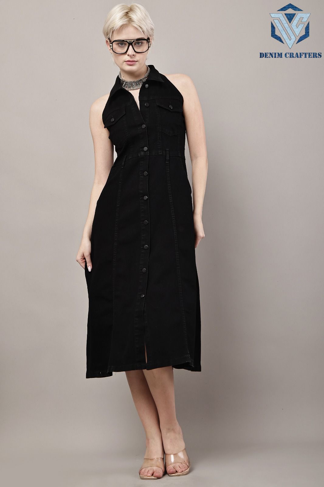 Viral Button-Front Denim Midi Dress