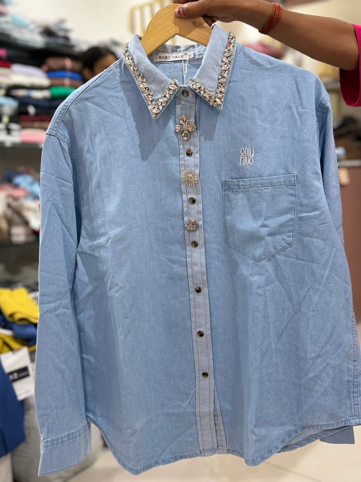 Crystal Edge Luxe Denim Shirt