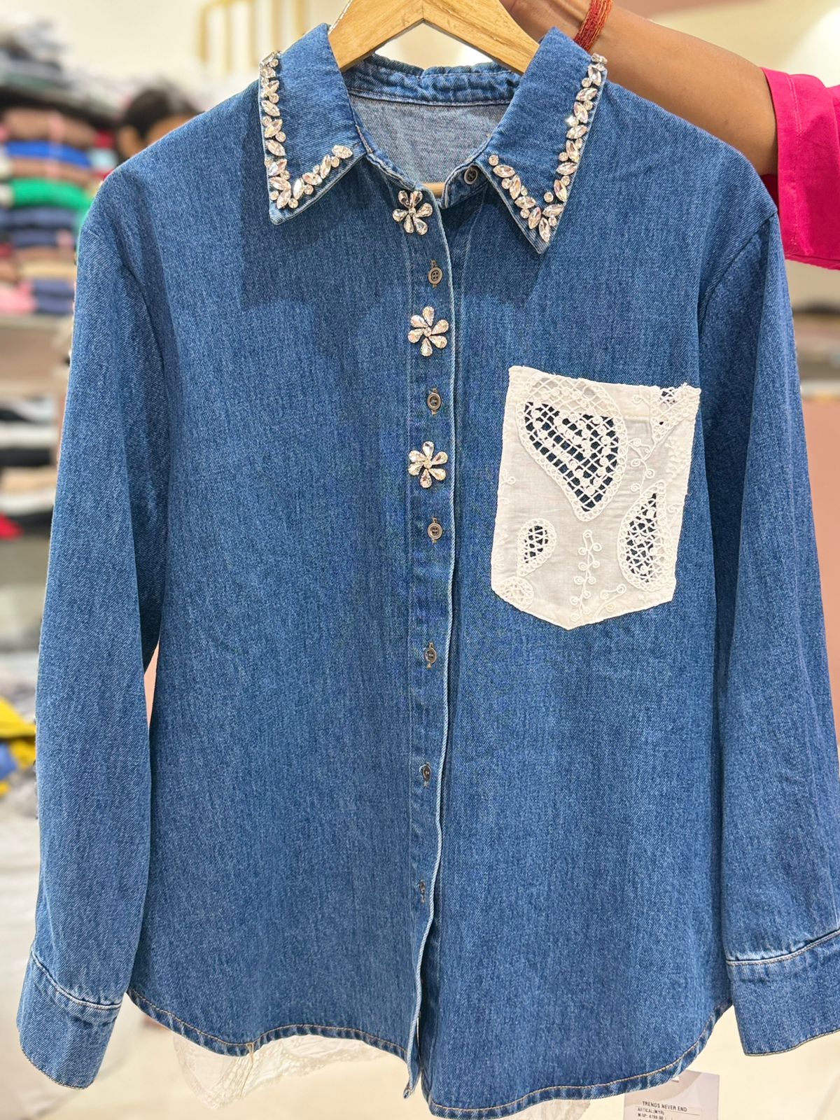 Crystal Edge Luxe Denim Shirt