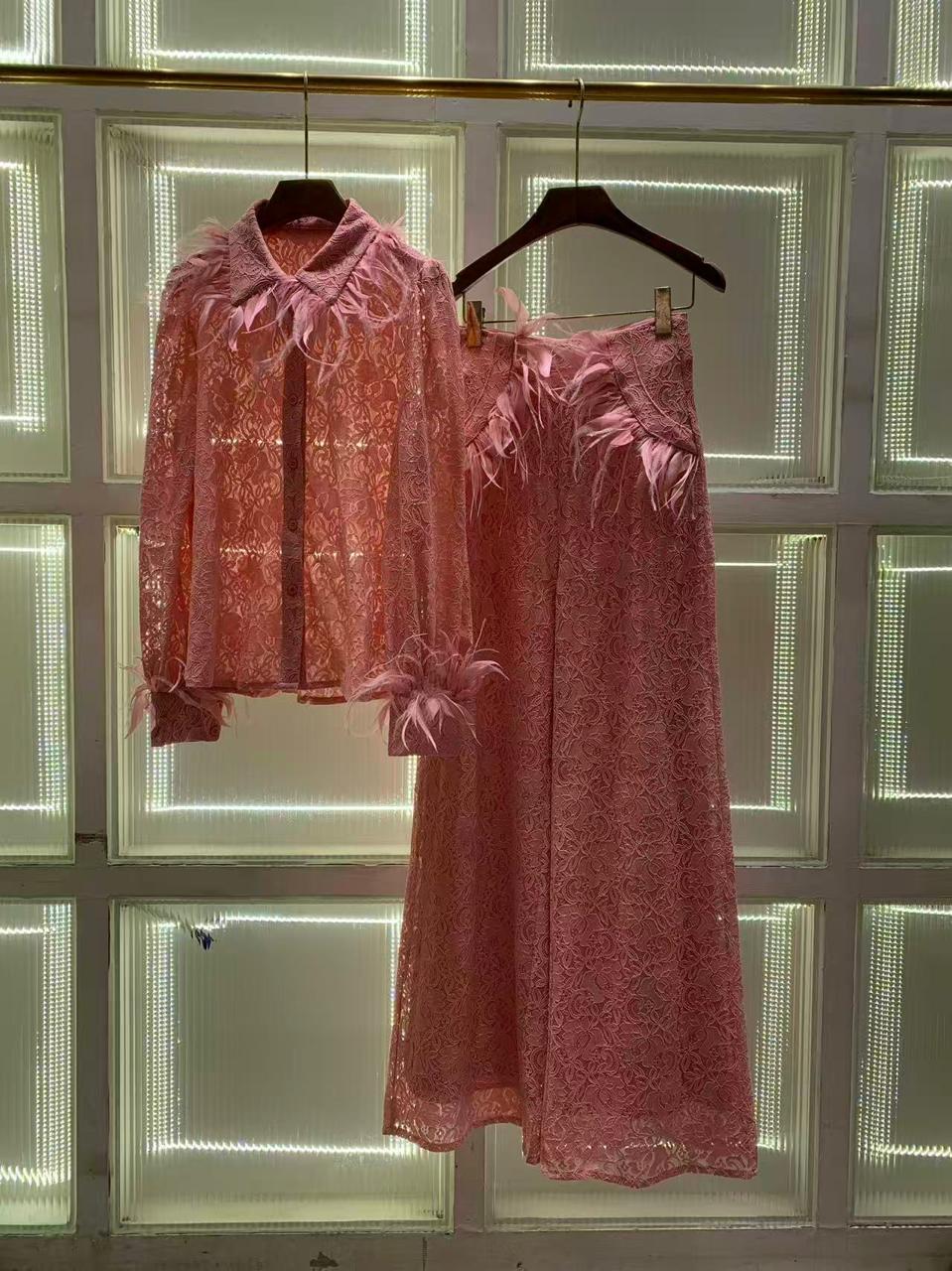 Feather Lace Co-Ord Set – Couture Elegance Edition