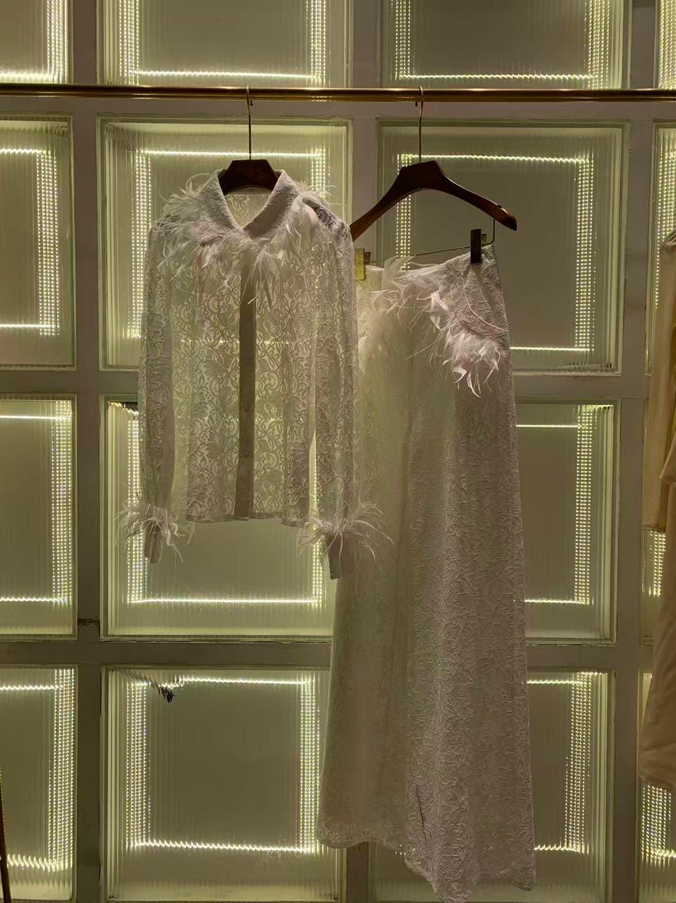Feather Lace Co-Ord Set – Couture Elegance Edition