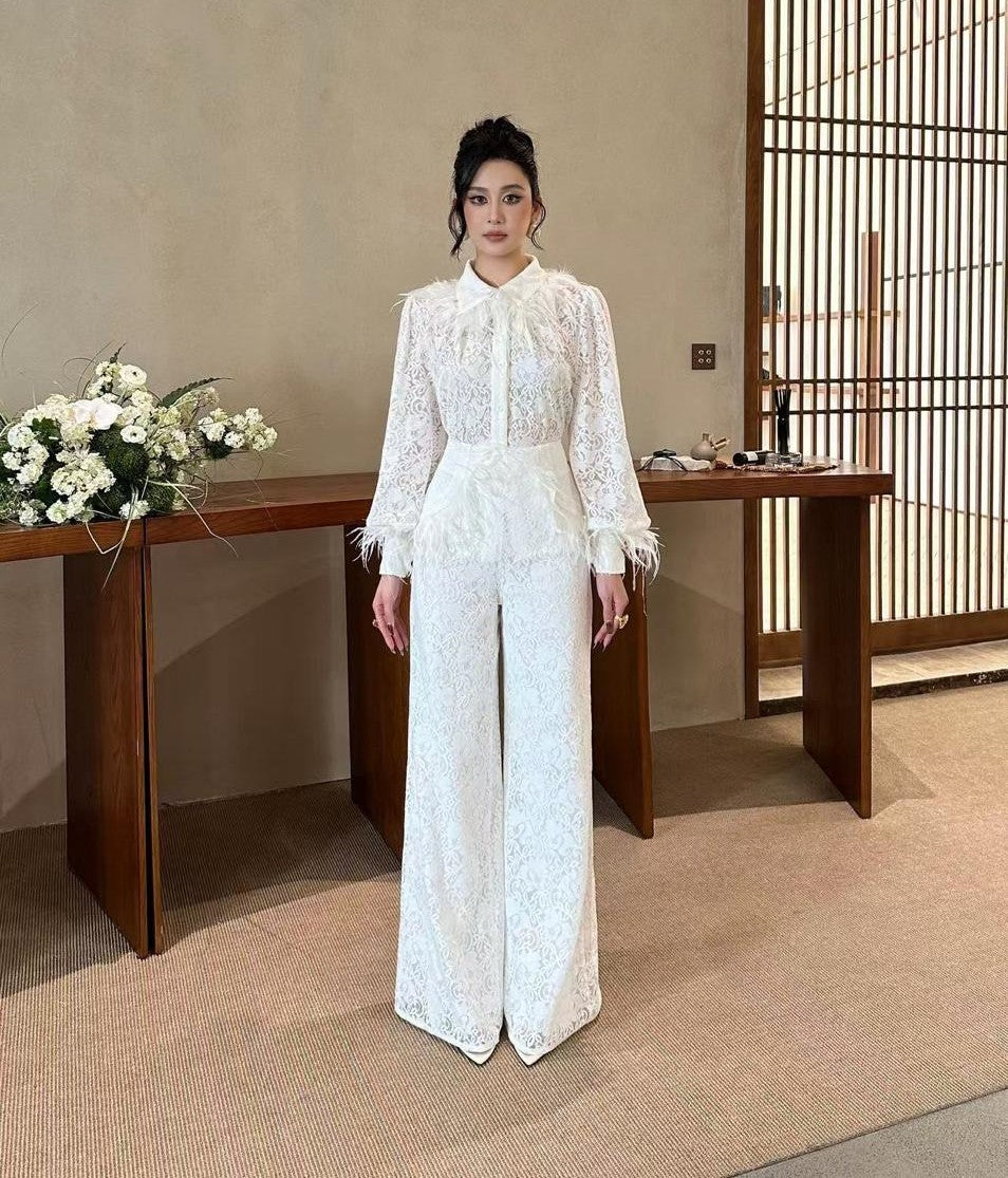 Feather Lace Co-Ord Set – Couture Elegance Edition