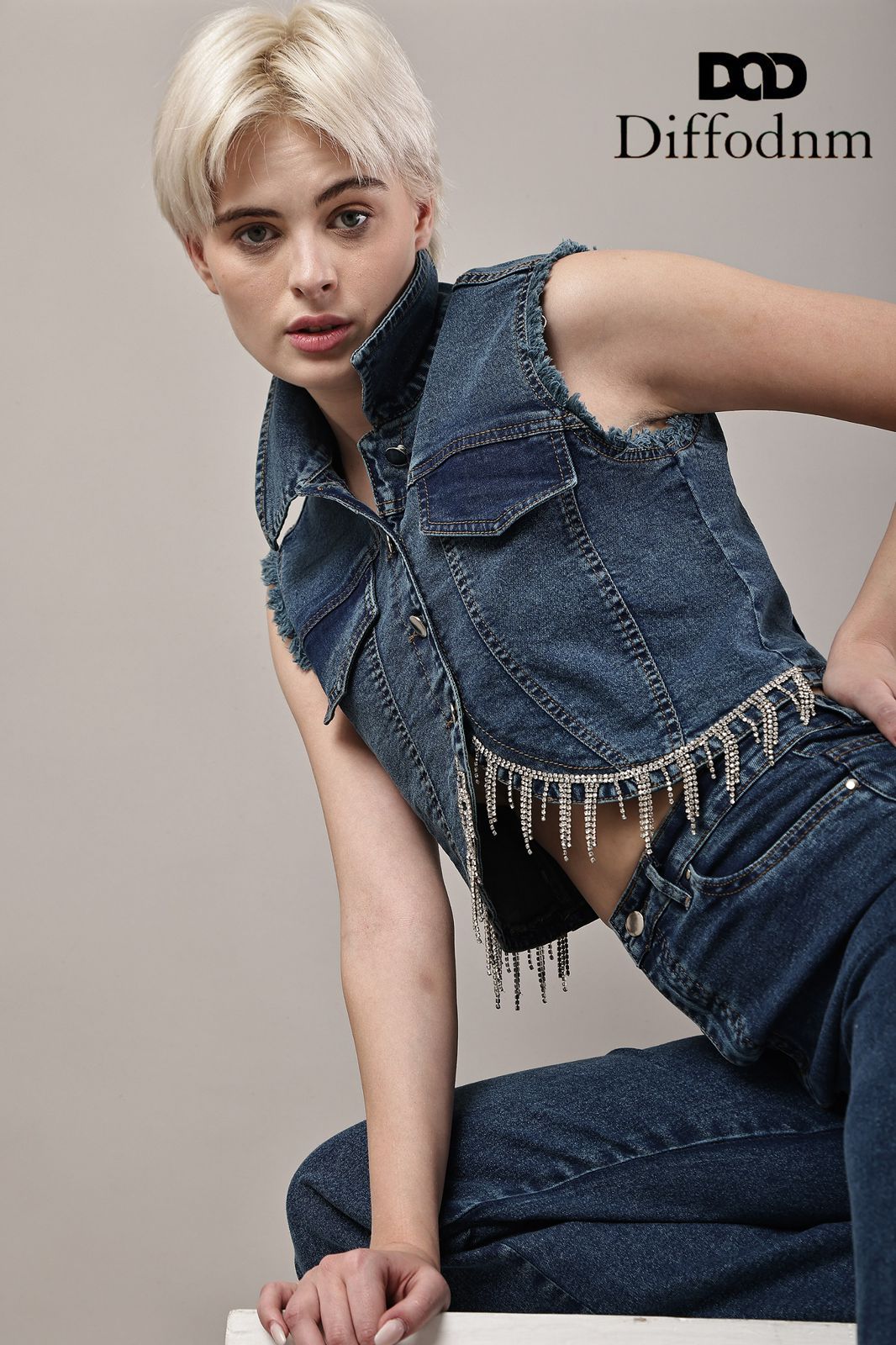 Luxe Crystal Fringe Denim Cord Set