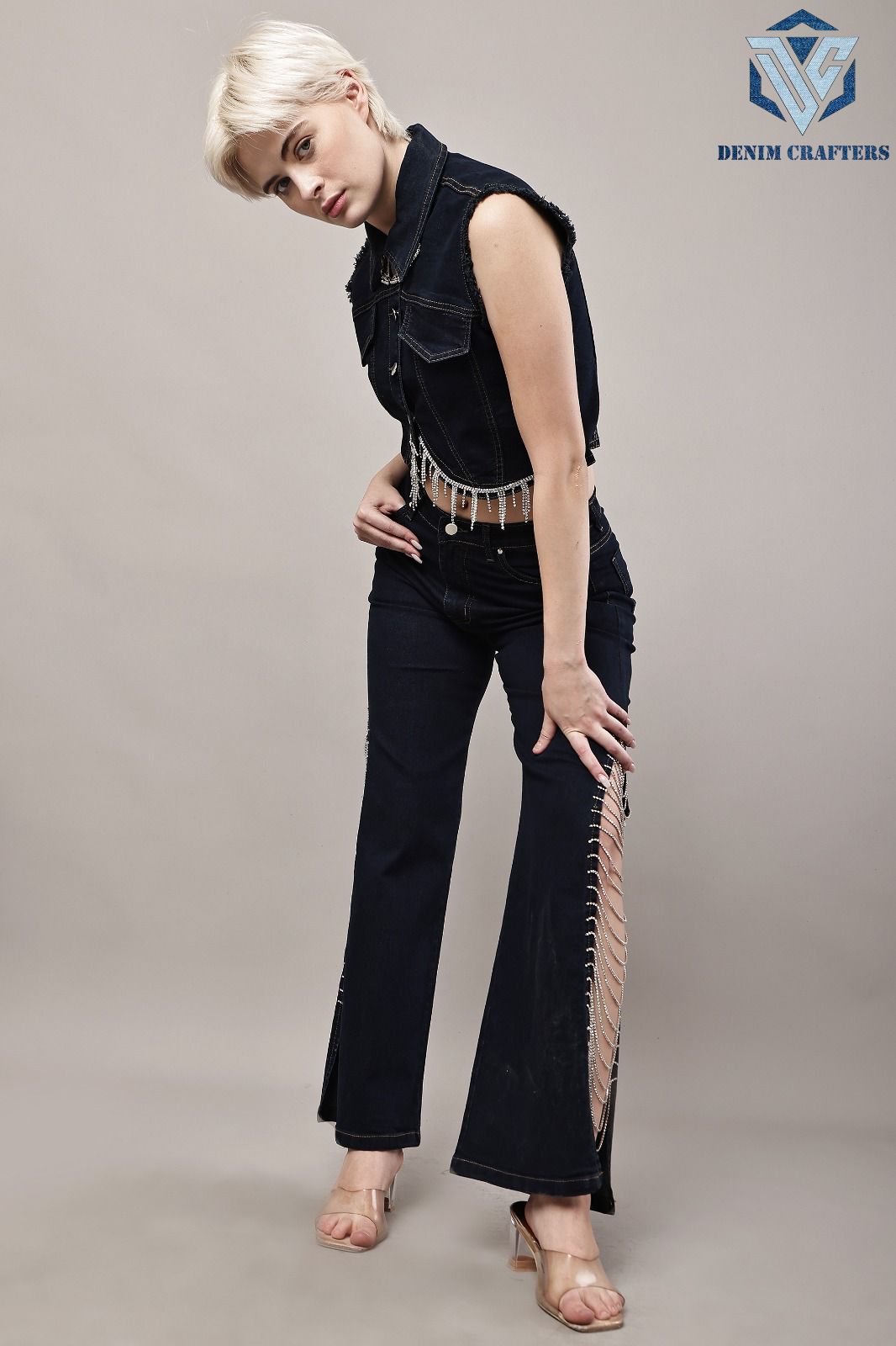 Luxe Crystal Fringe Denim Cord Set
