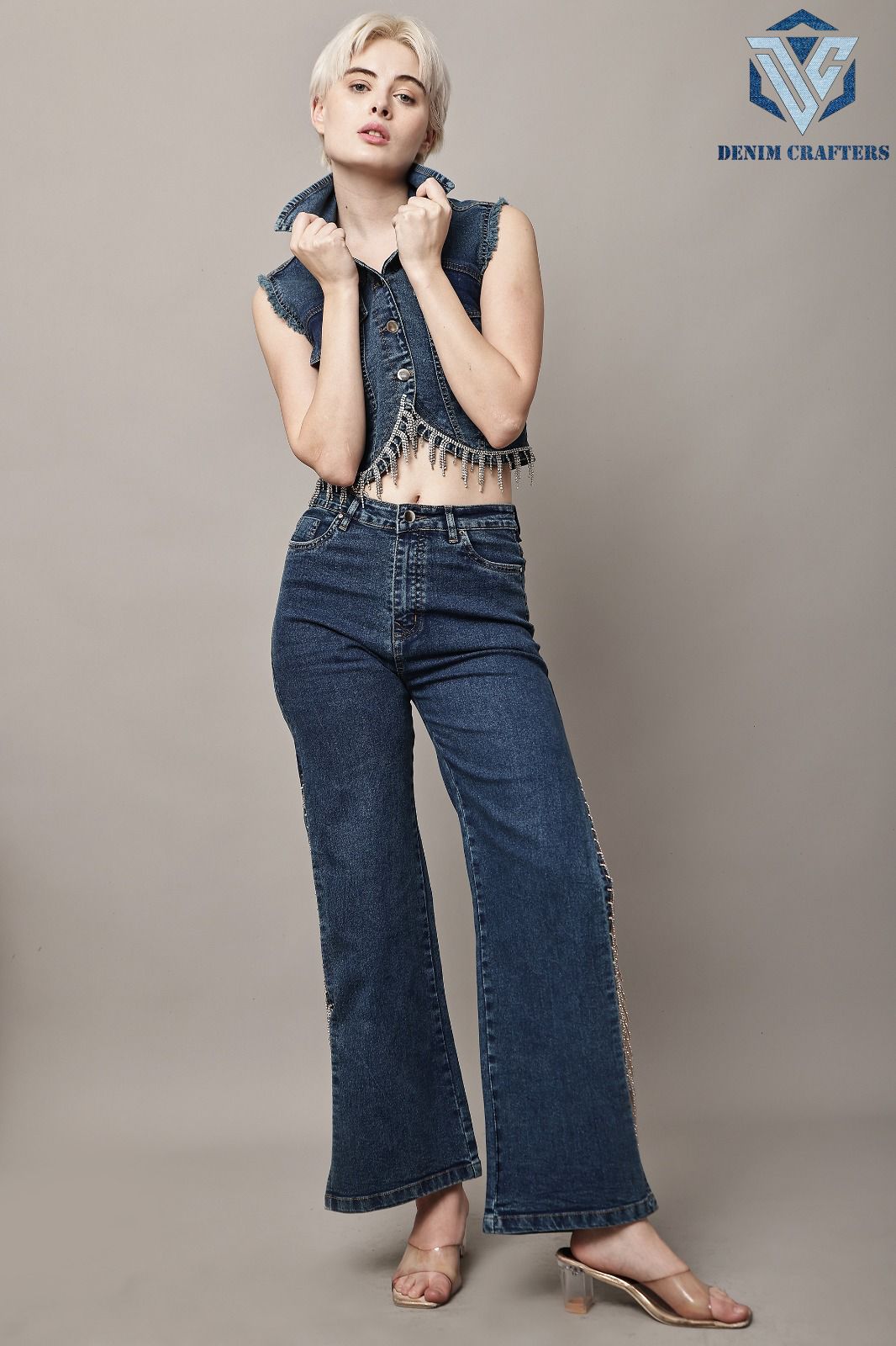 Luxe Crystal Fringe Denim Cord Set