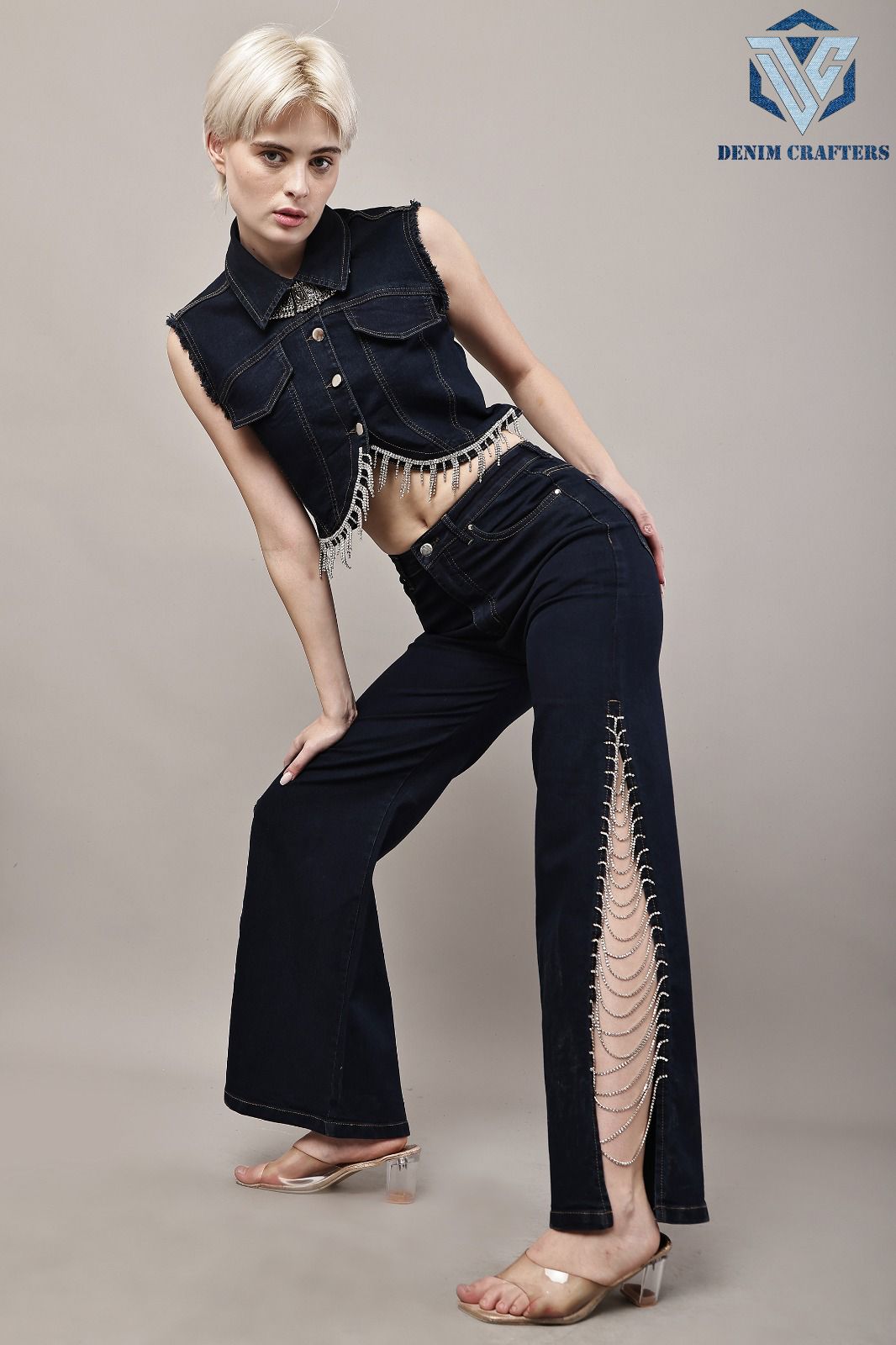 Luxe Crystal Fringe Denim Cord Set